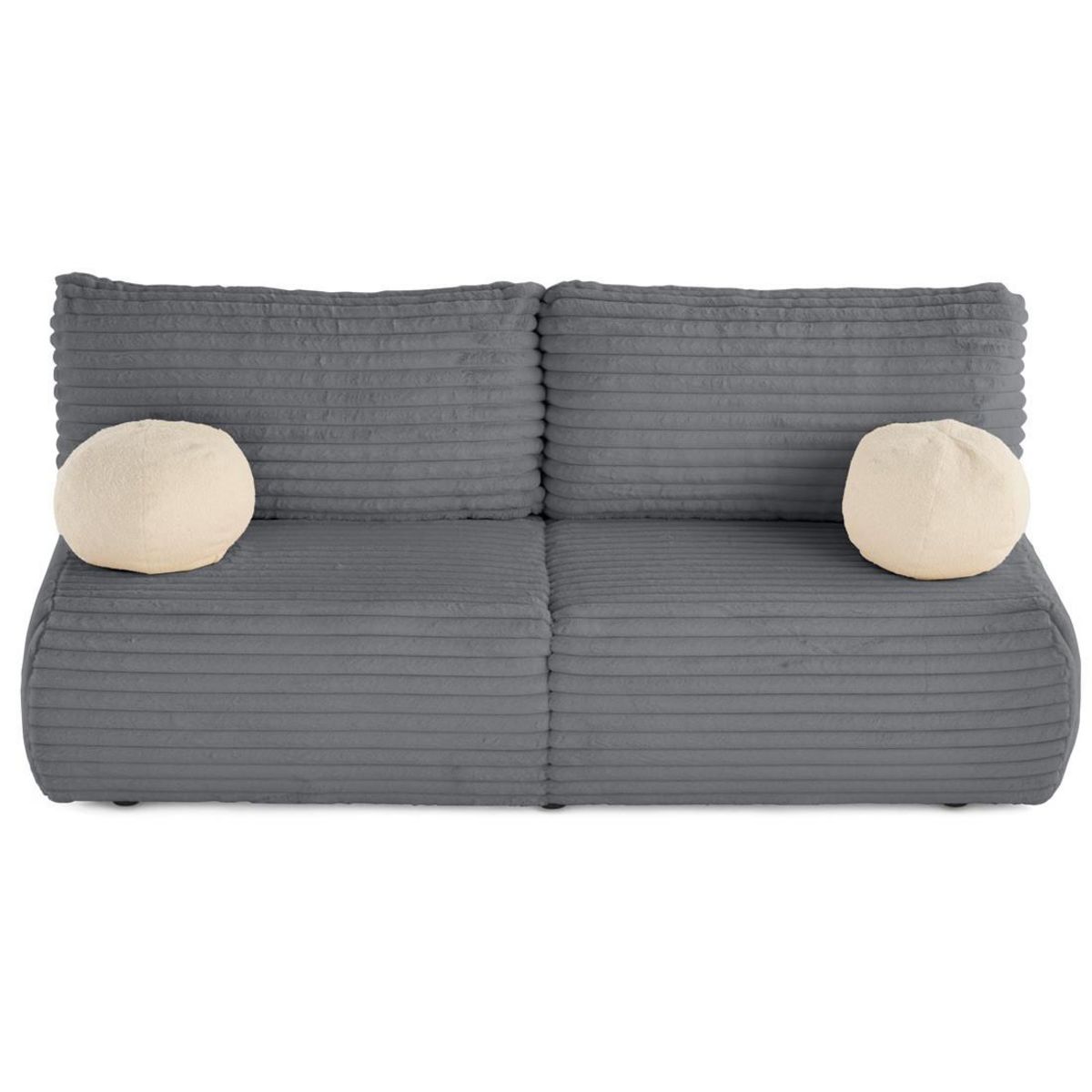 BEST MOBILIER Marvin - canapé 3 places convertible et coffre en fausse fourrure côtelée avec 2 coussins boule inclus