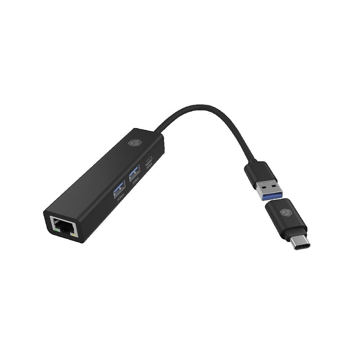 Icy Box Hub multi-port ICY BOX IB-HUB1439-LAN avec ports USB 3.2 Gen 1 et LAN Gigabit