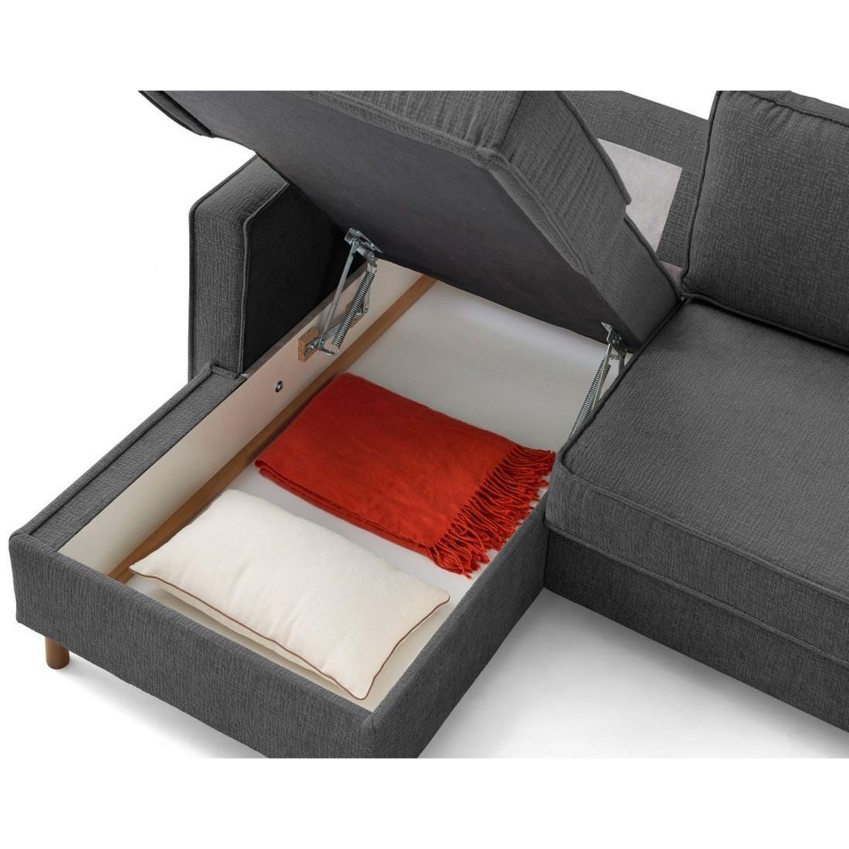 LISA DESIGN Jake - canapé d'angle gauche 4 places convertible avec coffre en tissu velours relief