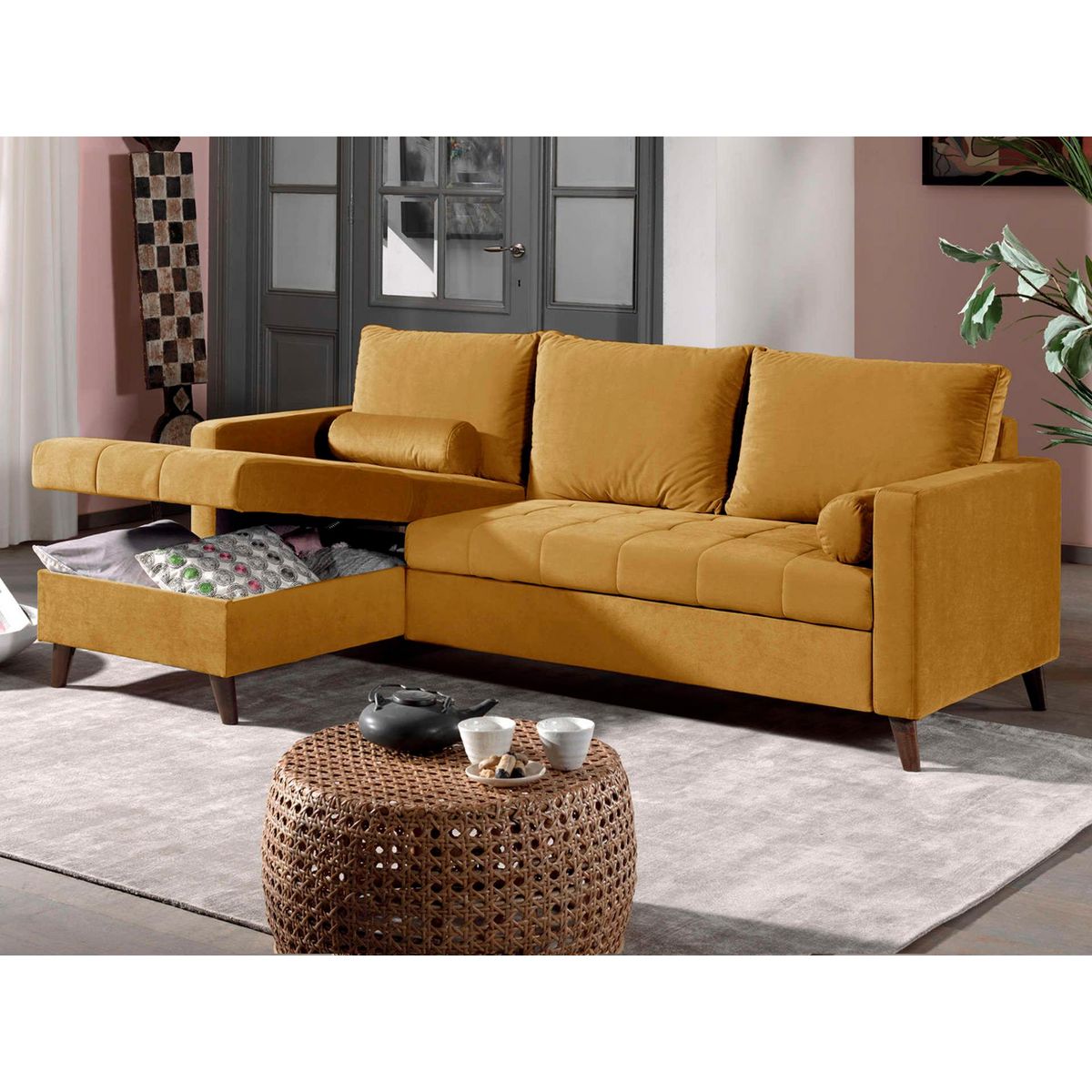 BEST MOBILIER Polar - canapé d'angle réversible convertible - en velours au design scandinave - 4 places