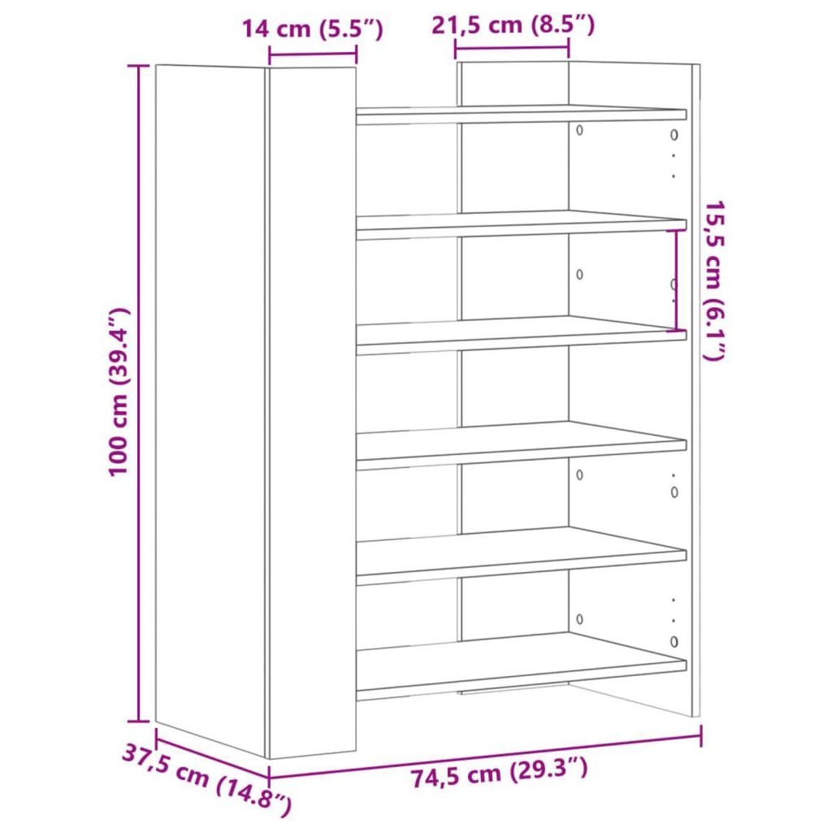 VIDAXL Armoire a chaussures chene sonoma 74,5x37,5x100 cm
