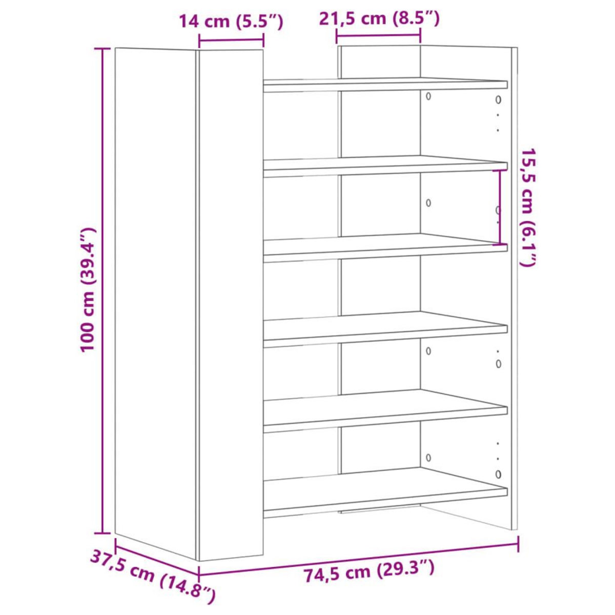 VIDAXL Armoire a chaussures chene sonoma 74,5x37,5x100 cm