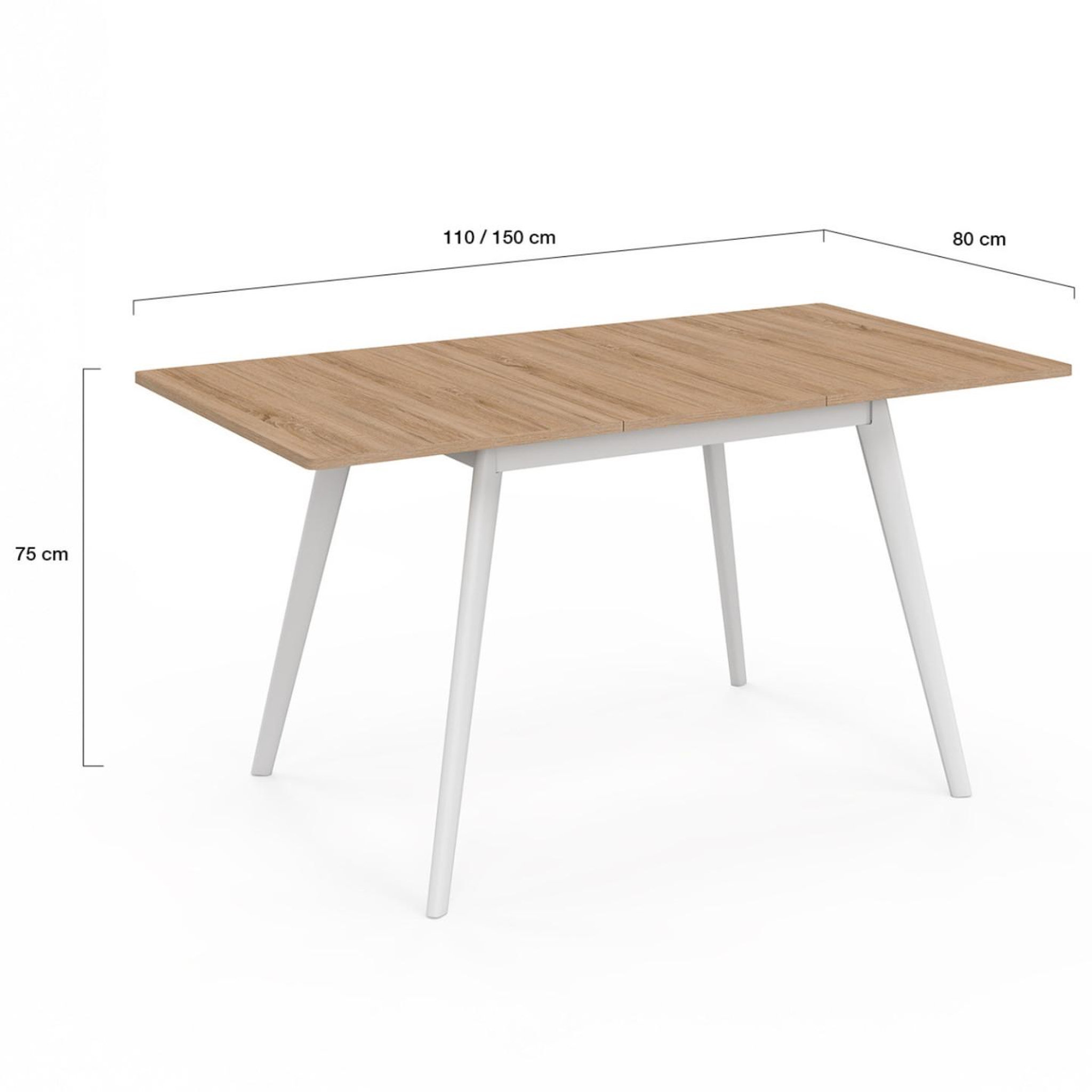 Voir la diapositive 6 : ID MARKET Table scandinave extensible rectangle inga 4-8 personnes plateau bois pieds blancs 110-150 cm