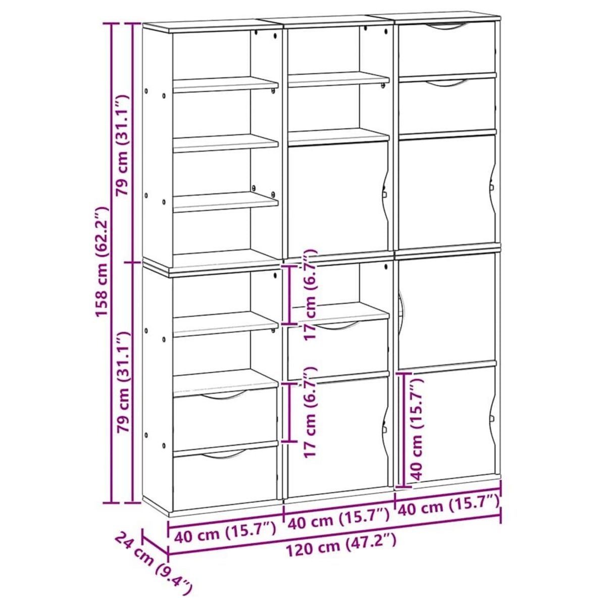 VIDAXL Armoires laterales 6 pcs ODDA blanc 40x24x79 cm bois massif pin