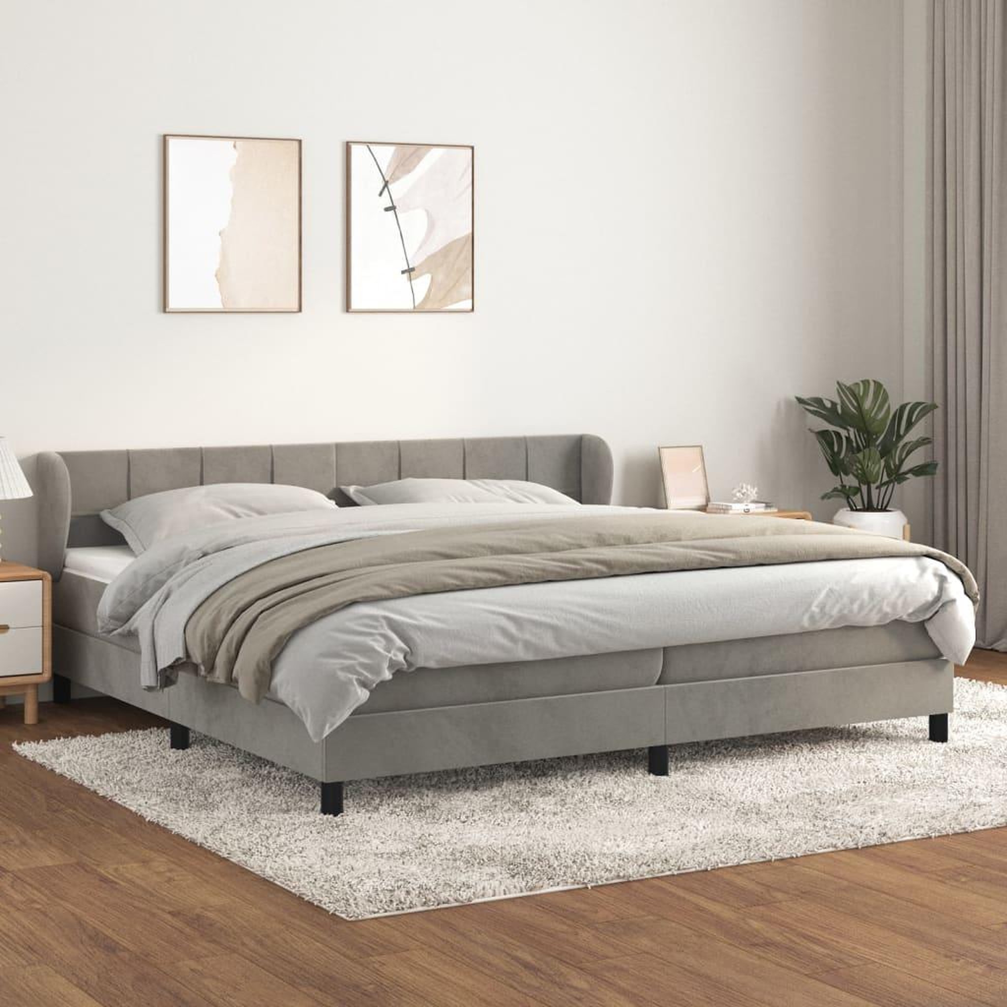 Voir la diapositive 1 : VIDAXL Sommier a lattes de lit et matelas Gris clair 200x200cm Velours