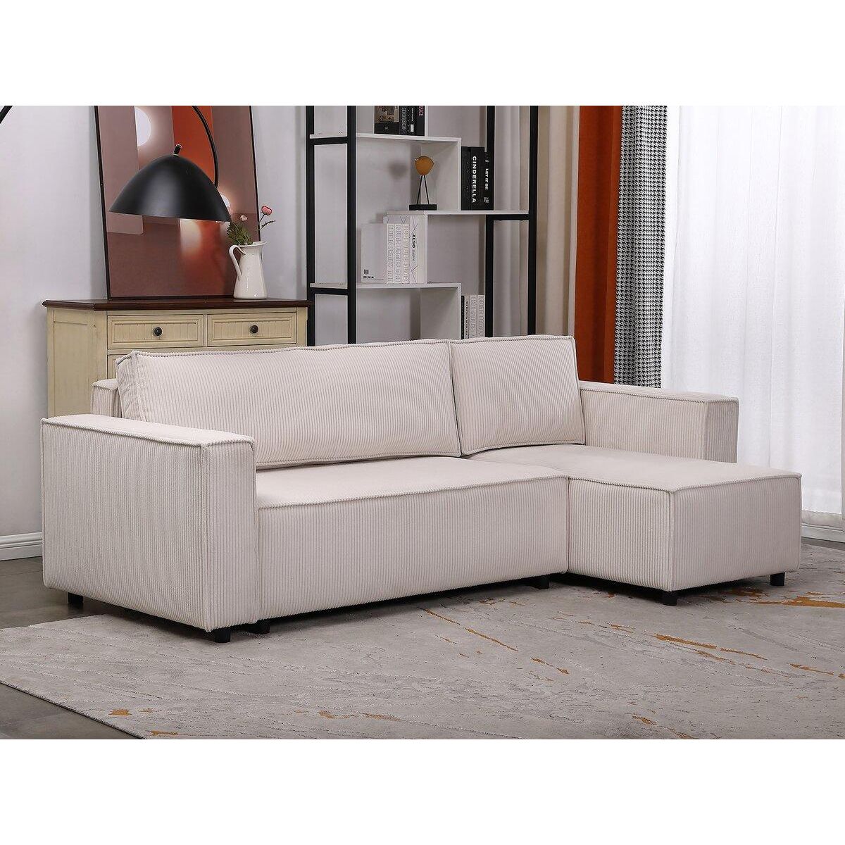 Habitat et Jardin Canapé d'angle en velours côtelé  Montaigne S  - 3 places - Beige