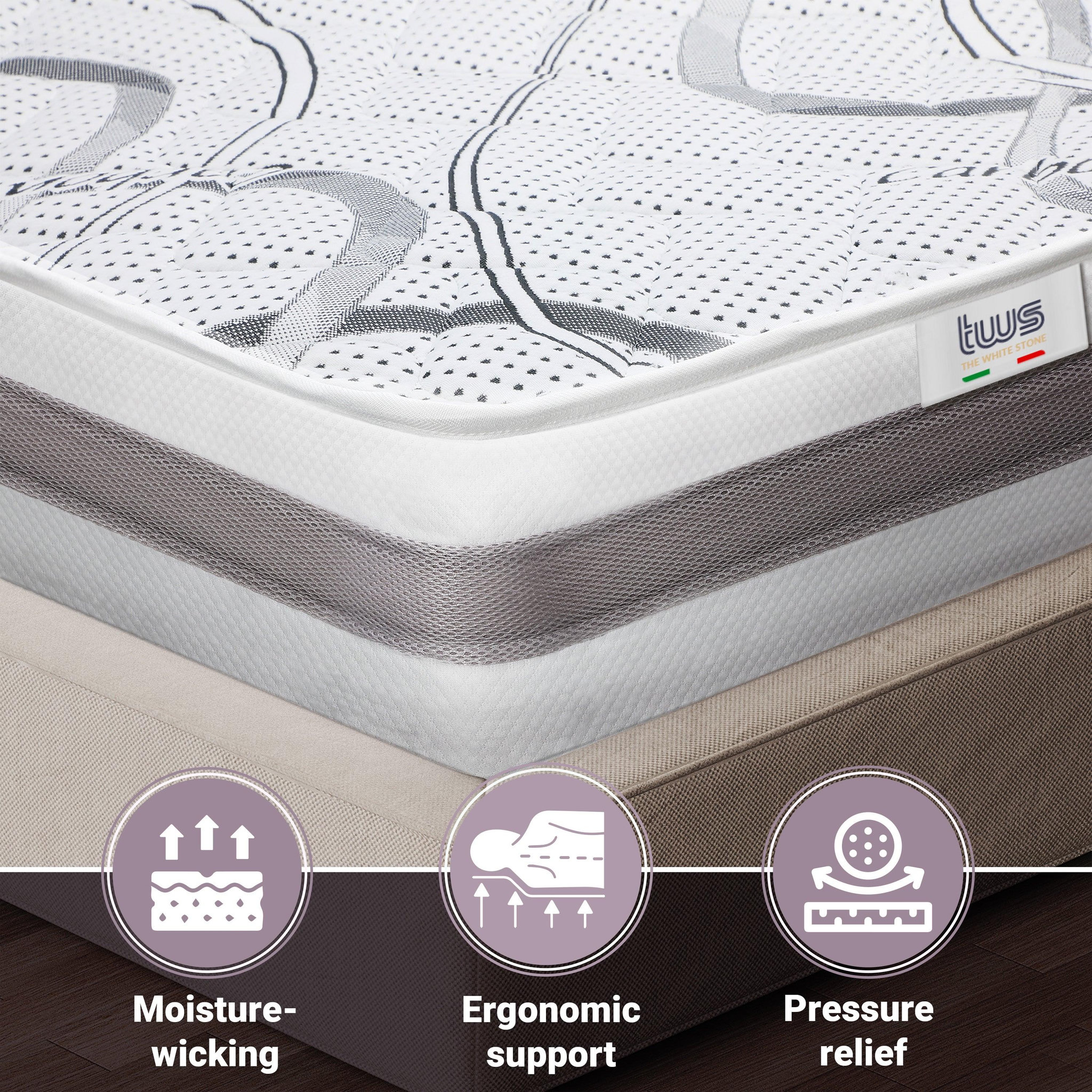 Voir la diapositive 3 : THE WHITE STONE Matelas 70 x 140 Hypoallergénique | Hauteur 25 cm | Propriétés orthopédiques et automodelantes | Produit en Italie