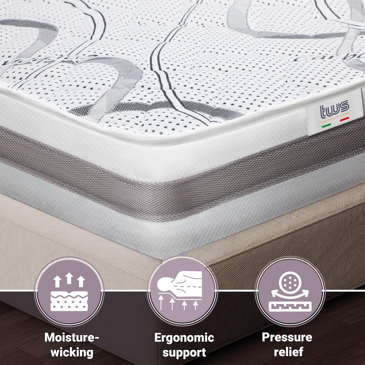 THE WHITE STONE Matelas 70 x 140 Hypoallergénique | Hauteur 25 cm | Propriétés orthopédiques et automodelantes | Produit en Italie