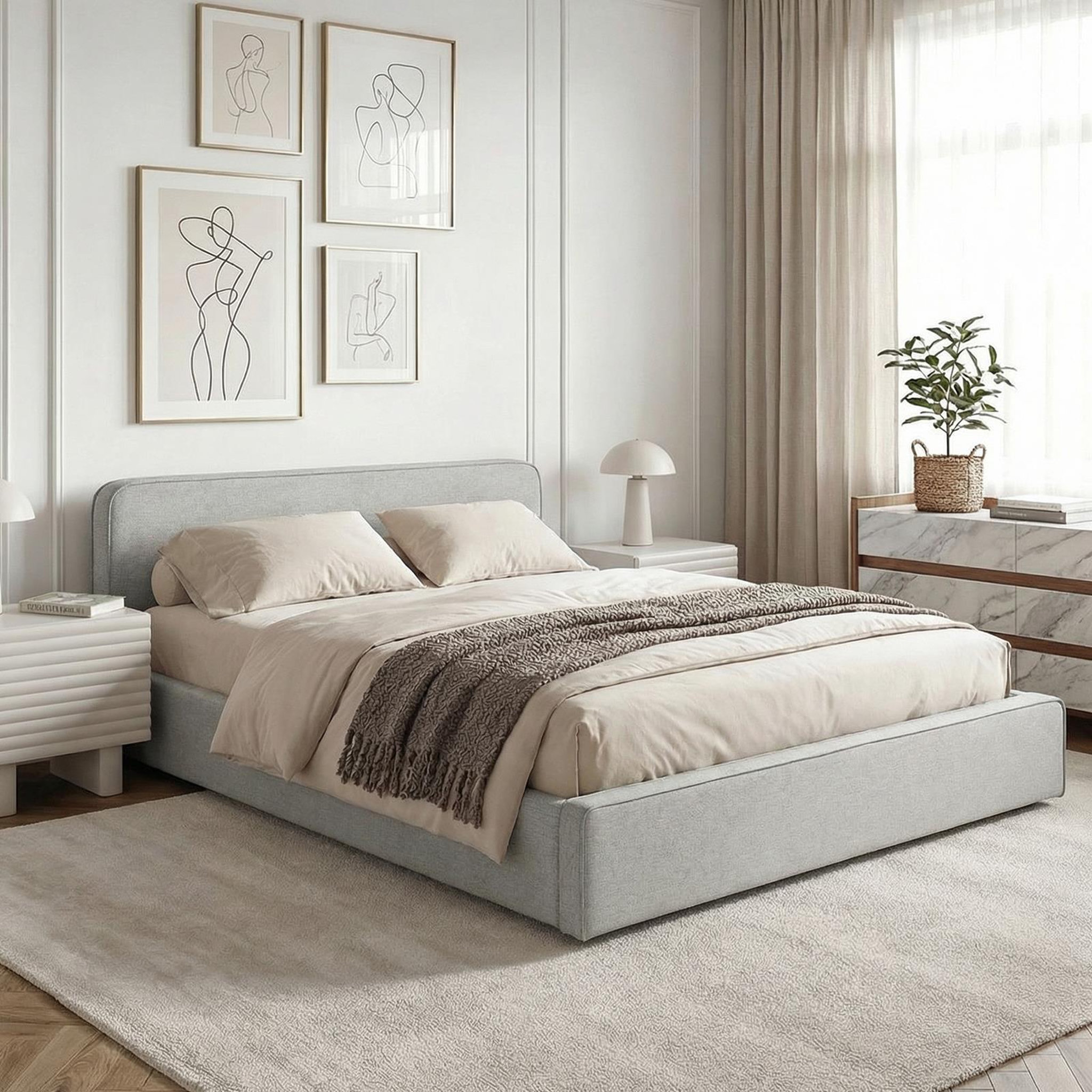 Voir la diapositive 2 : IDIMEX Lit double belarti 140 x 190 cm rembourré, revêtement en tissu