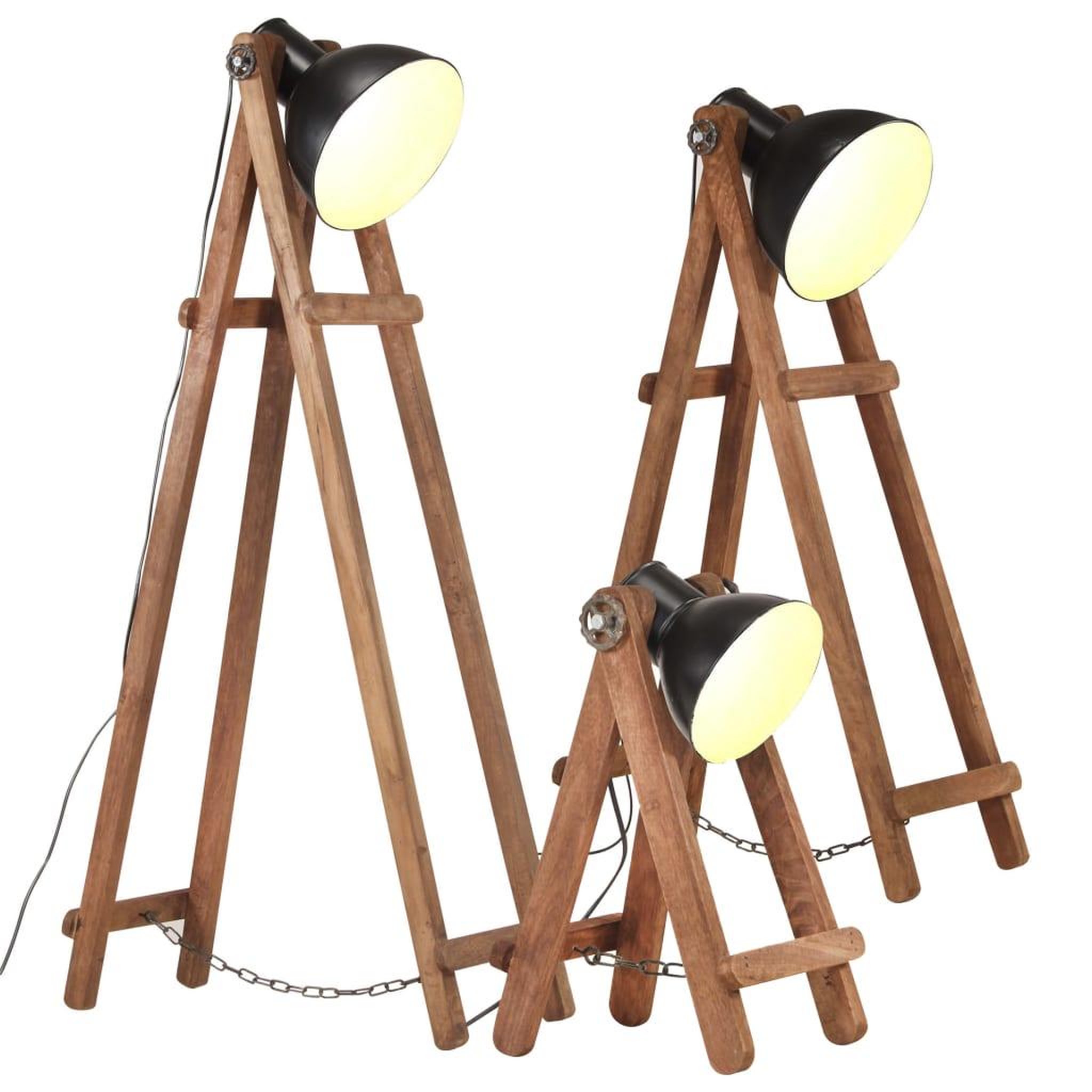 Voir la diapositive 1 : VIDAXL Lampadaires 3 pcs Noir E27 Bois de manguier massif
