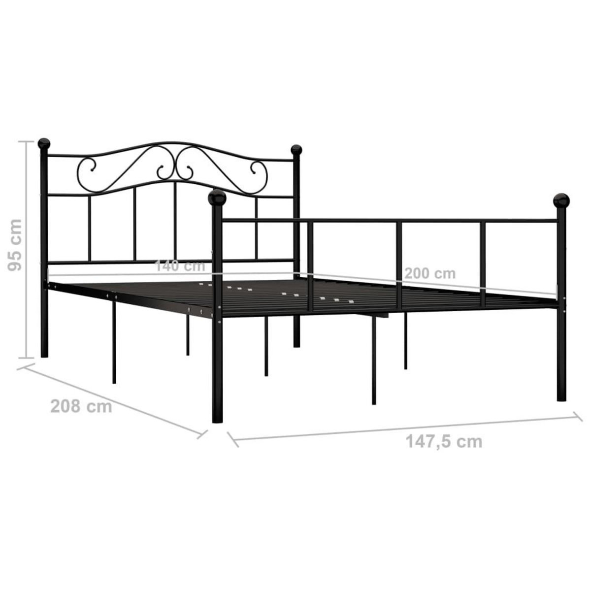 VIDAXL Cadre de lit sans matelas noir metal 140x200 cm