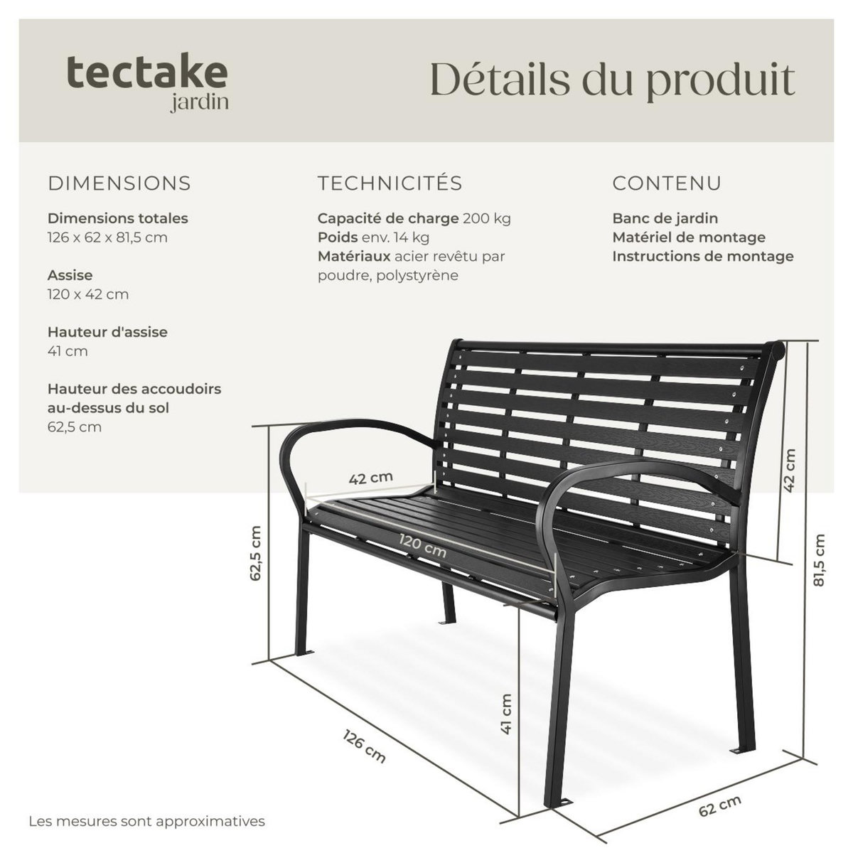 tectake Banc de jardin 3 places