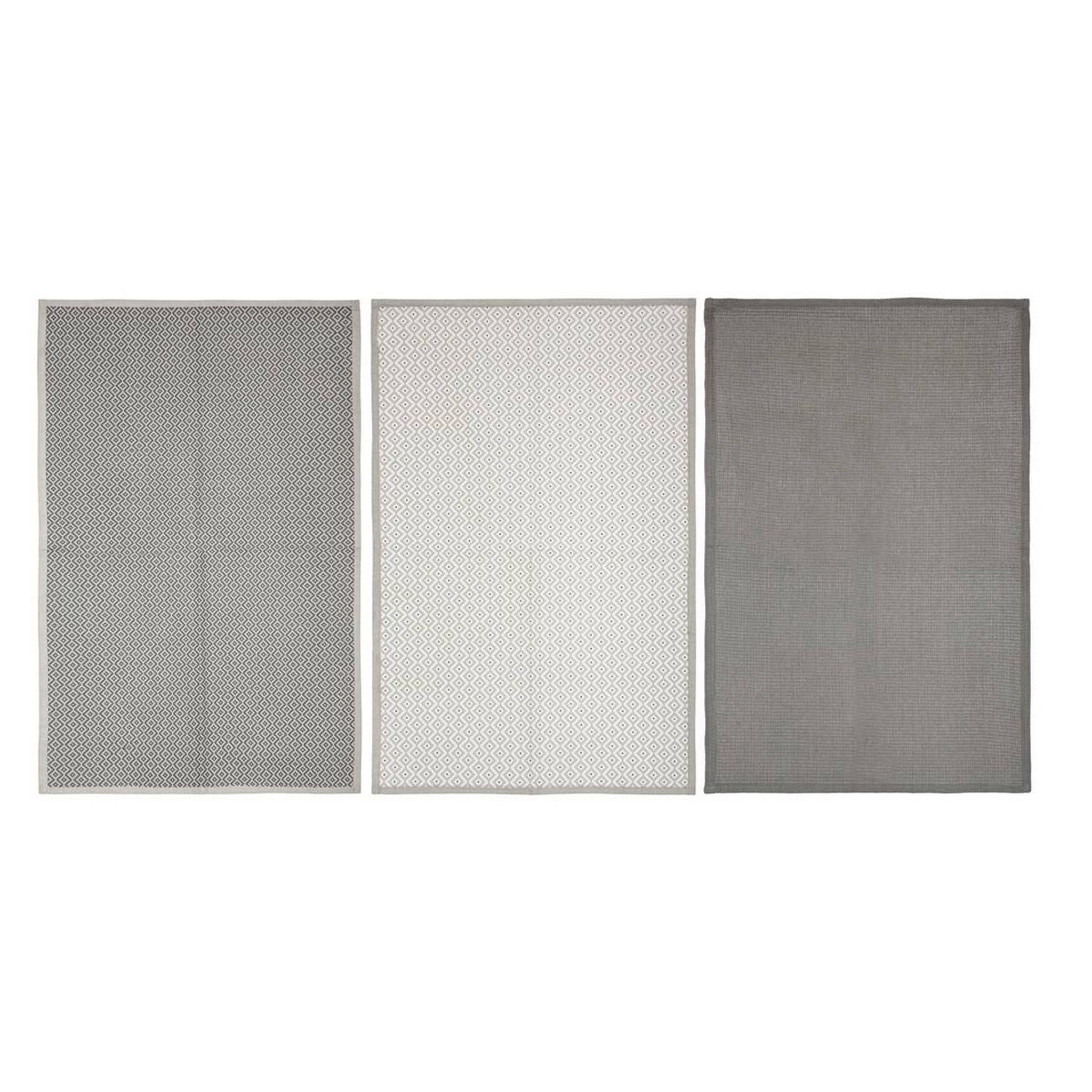 ATMOSPHERA Lot de 3 torchons  imprimé  45x70cm gris