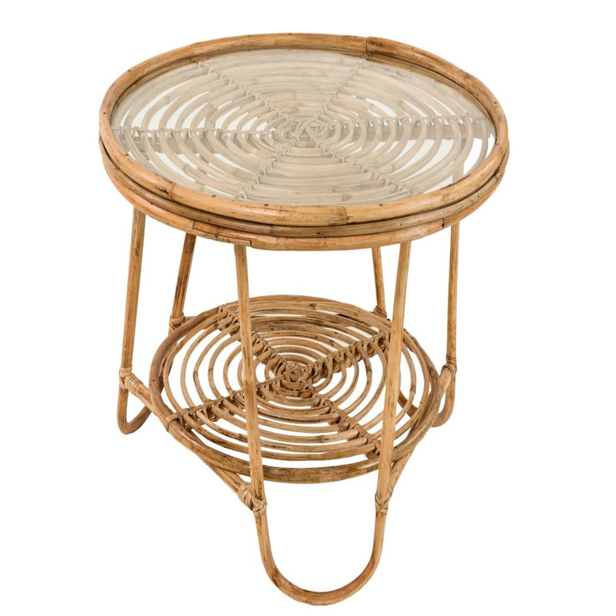 Jardiline Table basse ronde en rotin avec plateau en verre - Jardiline