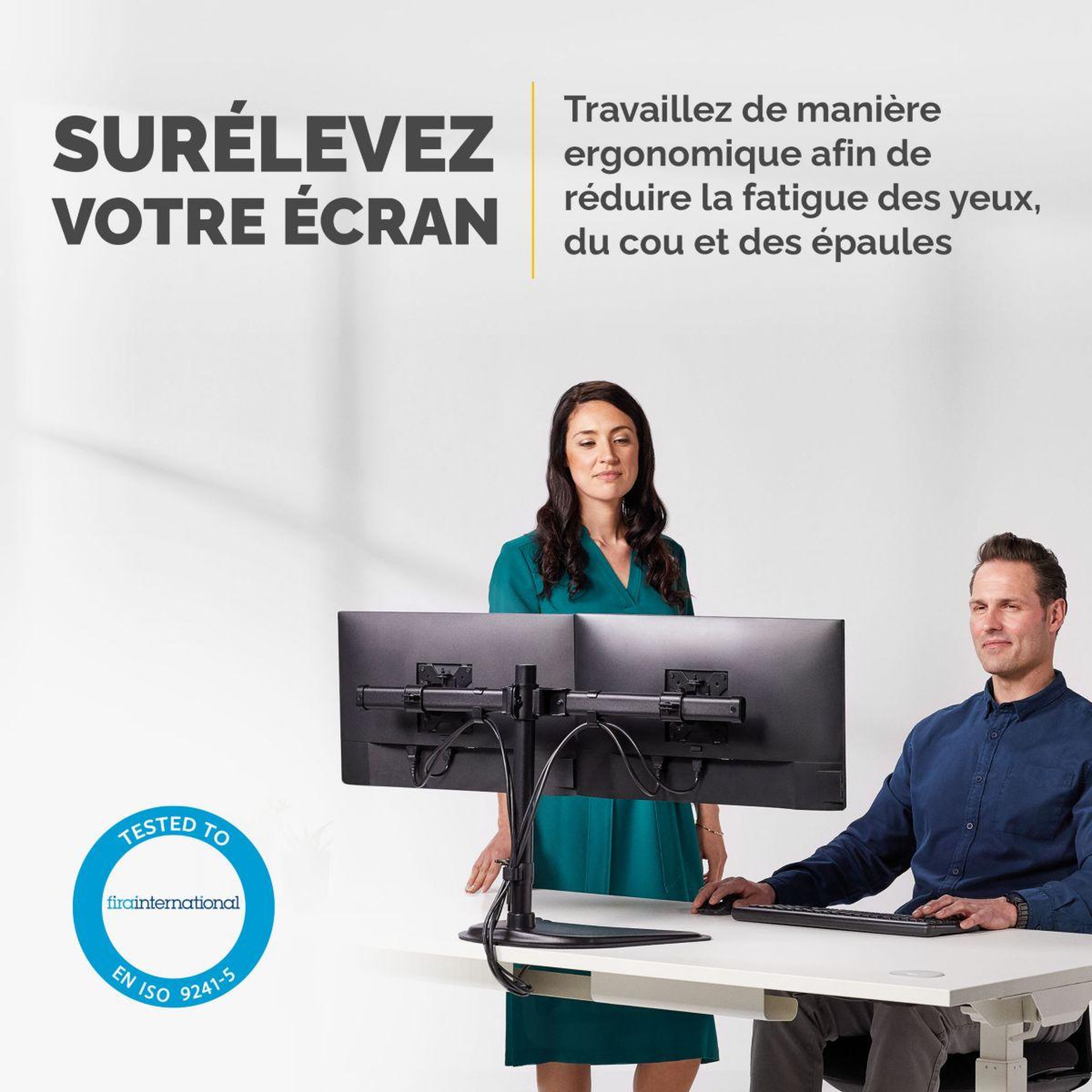 Voir la diapositive 2 : Fellowes Support écran pc support double horizontal sur pied