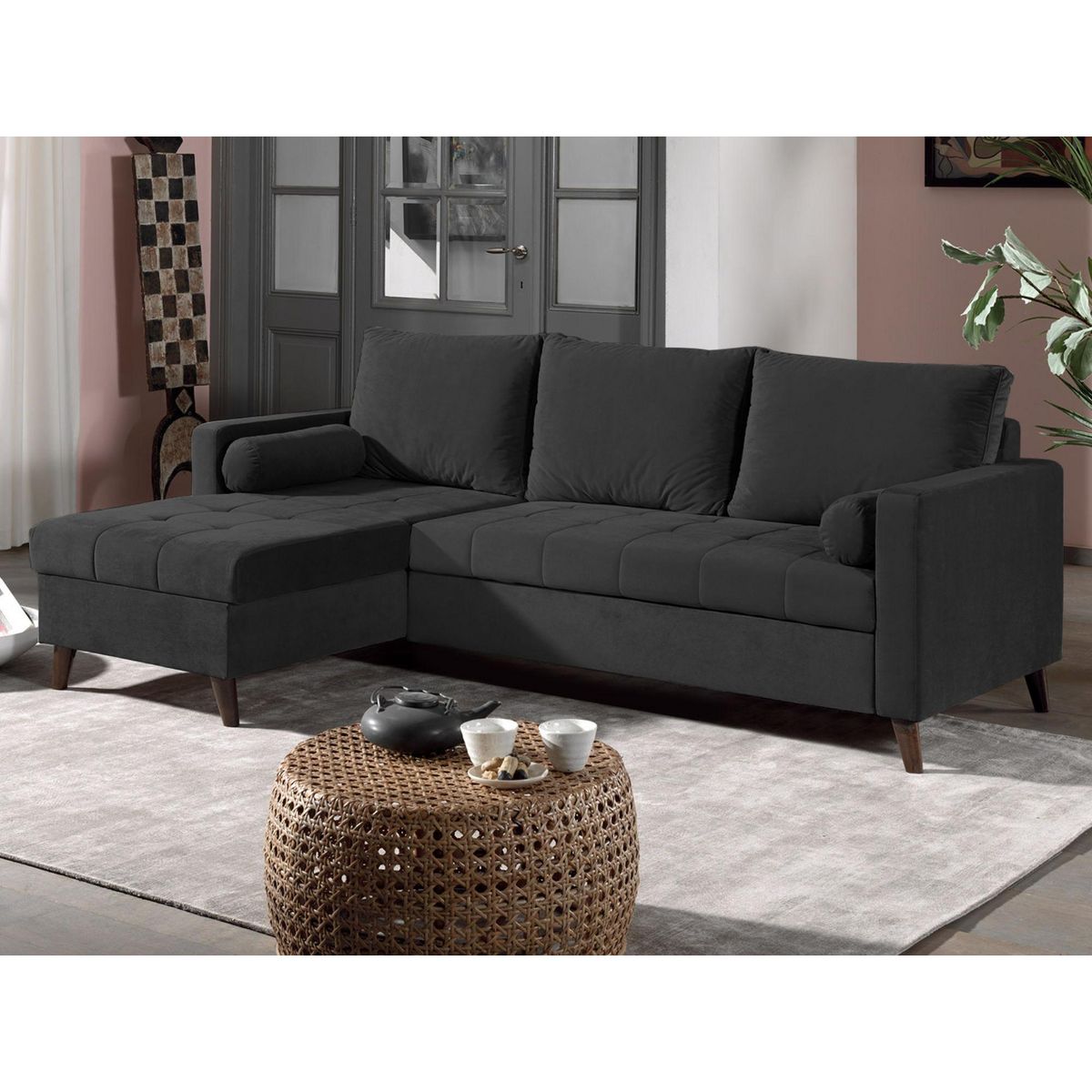 BEST MOBILIER Polar - canapé d'angle réversible convertible - en velours au design scandinave - 4 places