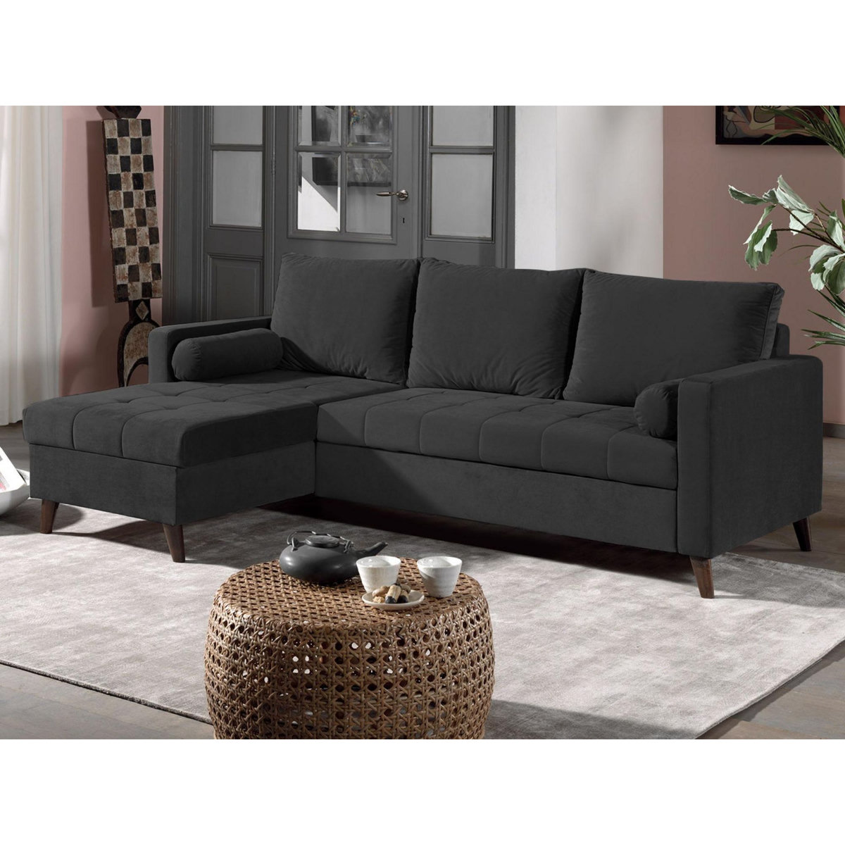 BEST MOBILIER Polar - canapé d'angle réversible convertible - en velours au design scandinave - 4 places