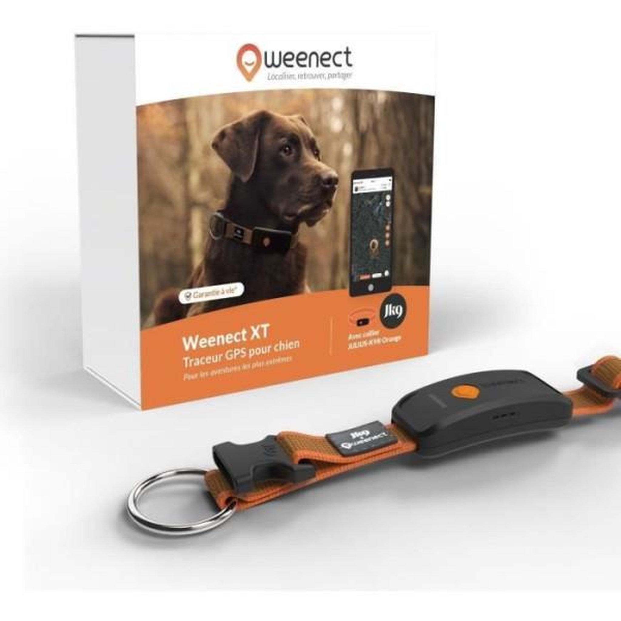 WEENECT Collier GPS pour chien - WEENECT Chien XT - Antenne XL - Etanche - Collier Julius-K9 - Fonctionne avec abonnement - Orange