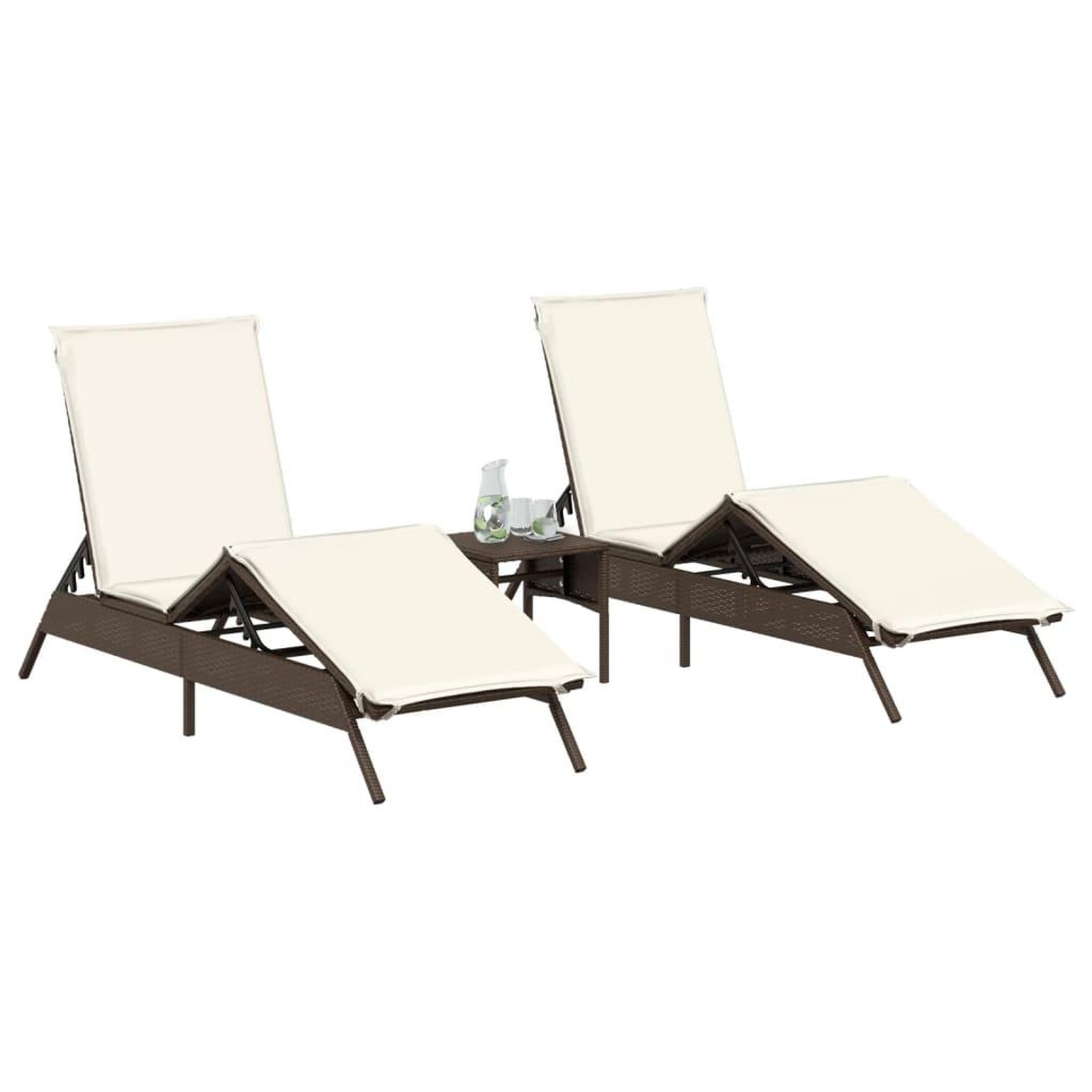 Voir la diapositive 3 : VIDAXL Chaises longues lot de 2 avec table marron resine tressee