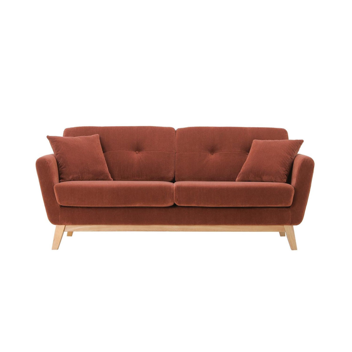 CONCEPT USINE Canapé 3 places scandinave en velours côtelé terracotta HOGA
