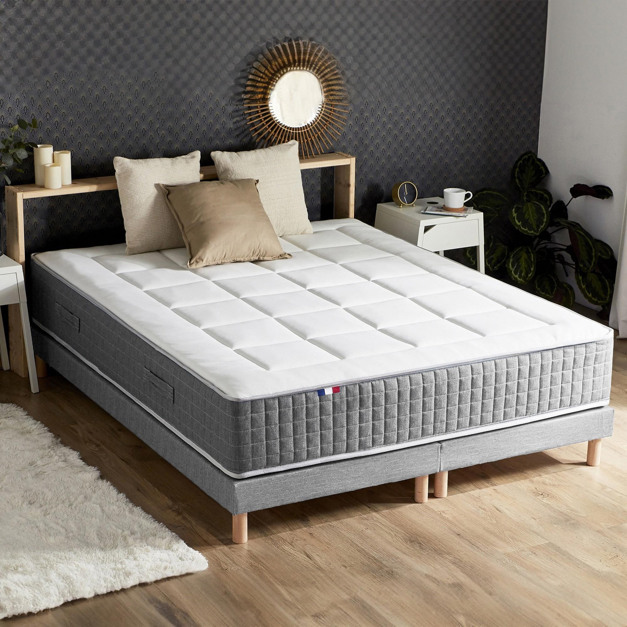 Voir la diapositive 1 : IDLITERIE Ensemble Matelas Ressort 7 zones H.28cm + Sommier Fabriqué en France MAX
