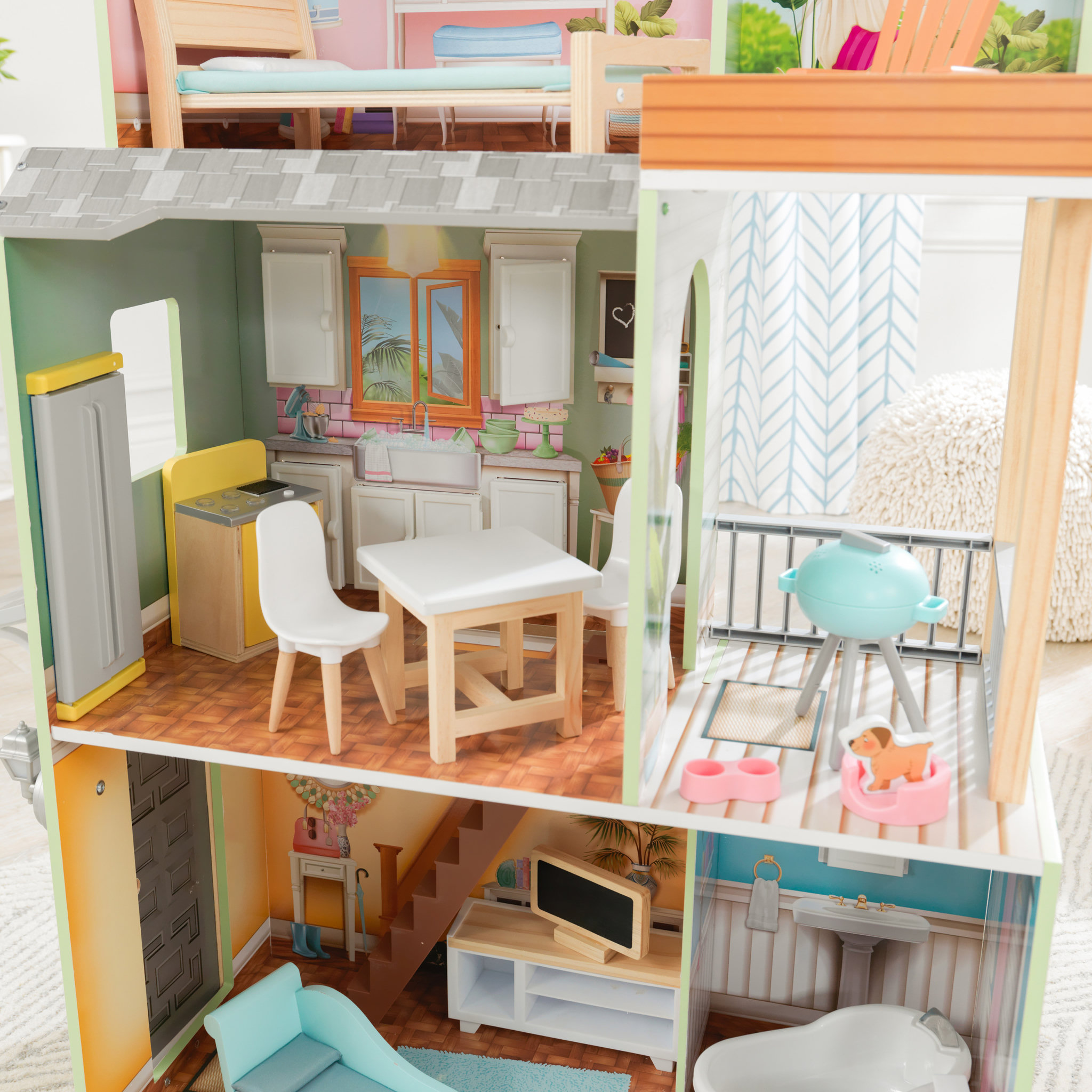 Voir la diapositive 6 : Kidkraft Maison Hallie en bois pour poupées de 30 cm