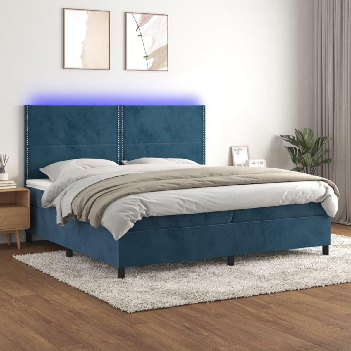 VIDAXL Sommier a lattes de lit matelas et LED Bleu fonce 200x200 cm