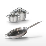 ELO Batterie de cuisine Poêle 32 cm et faitouts 12/16 cm en acier inoxydable et aluminium Elo Collection Relief Solution Brillant