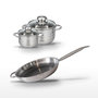 Voir la diapositive 1 : ELO Batterie de cuisine Poêle 32 cm et faitouts 12/16 cm en acier inoxydable et aluminium Elo Collection Relief Solution Brillant