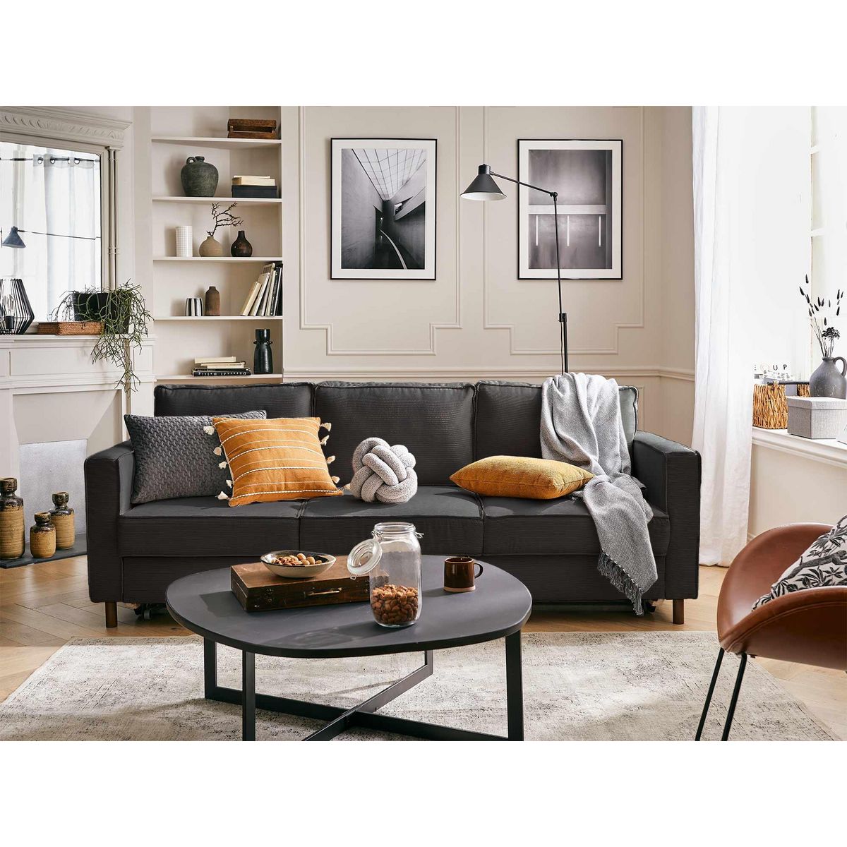 LISA DESIGN Jake - canapé 3 places - convertible - en velours côtelé