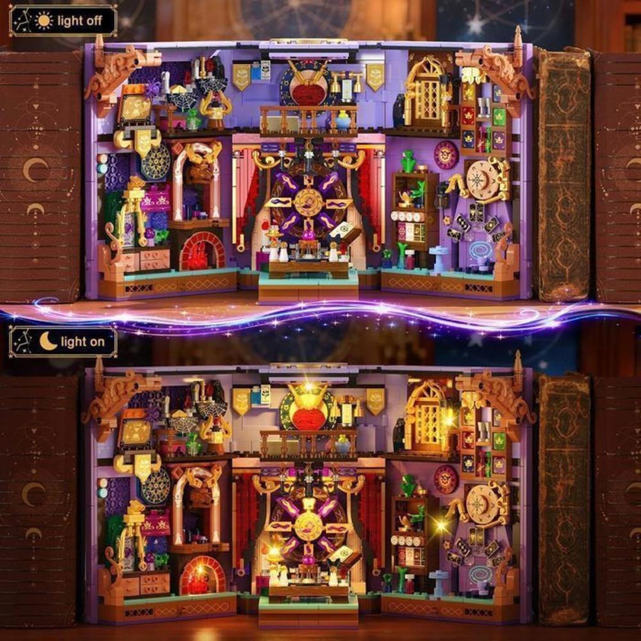 Voir la diapositive 4 : Mini coffret de construction Book nook divination 1 447 pièces avec éclairage LED rechargeable USB-C, meuble astrologie, ouverture 180°