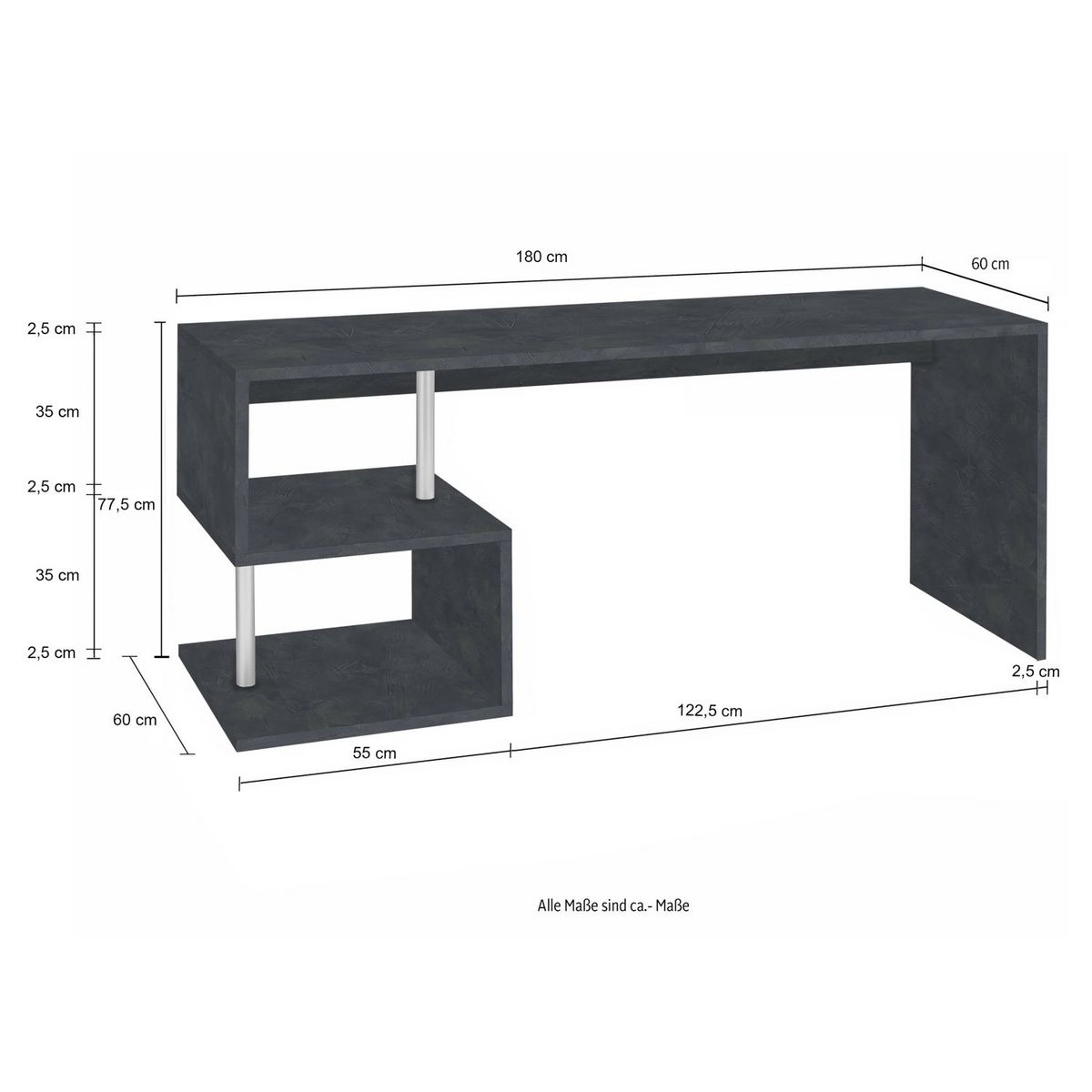 Bureau droit moderne avec étagère 180 cm SANTA