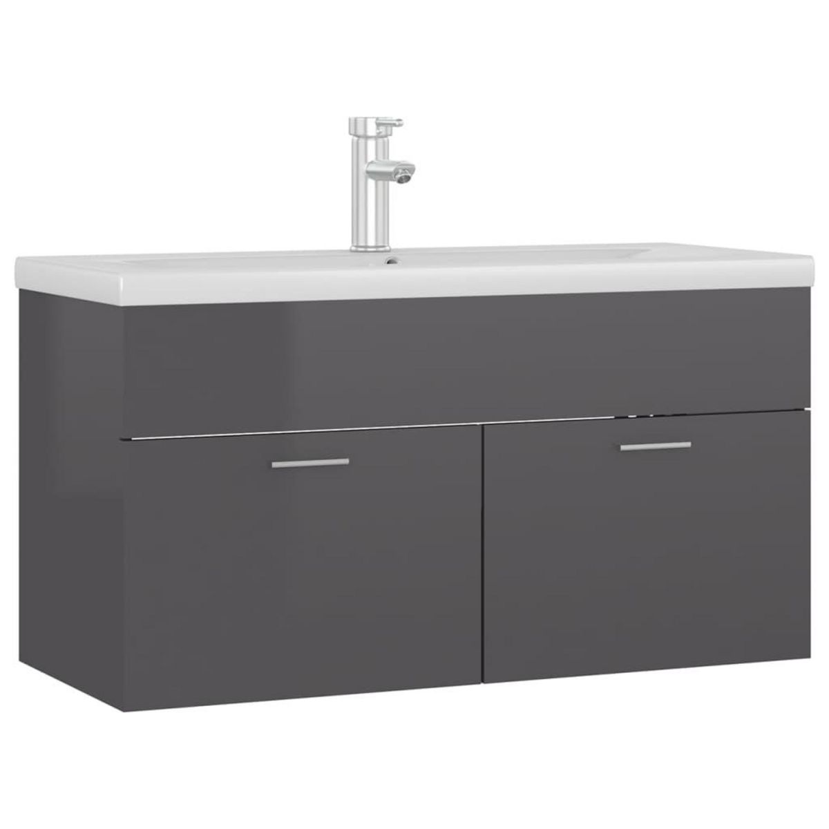VIDAXL Armoire d'evier avec lavabo integre Gris brillant Agglomere