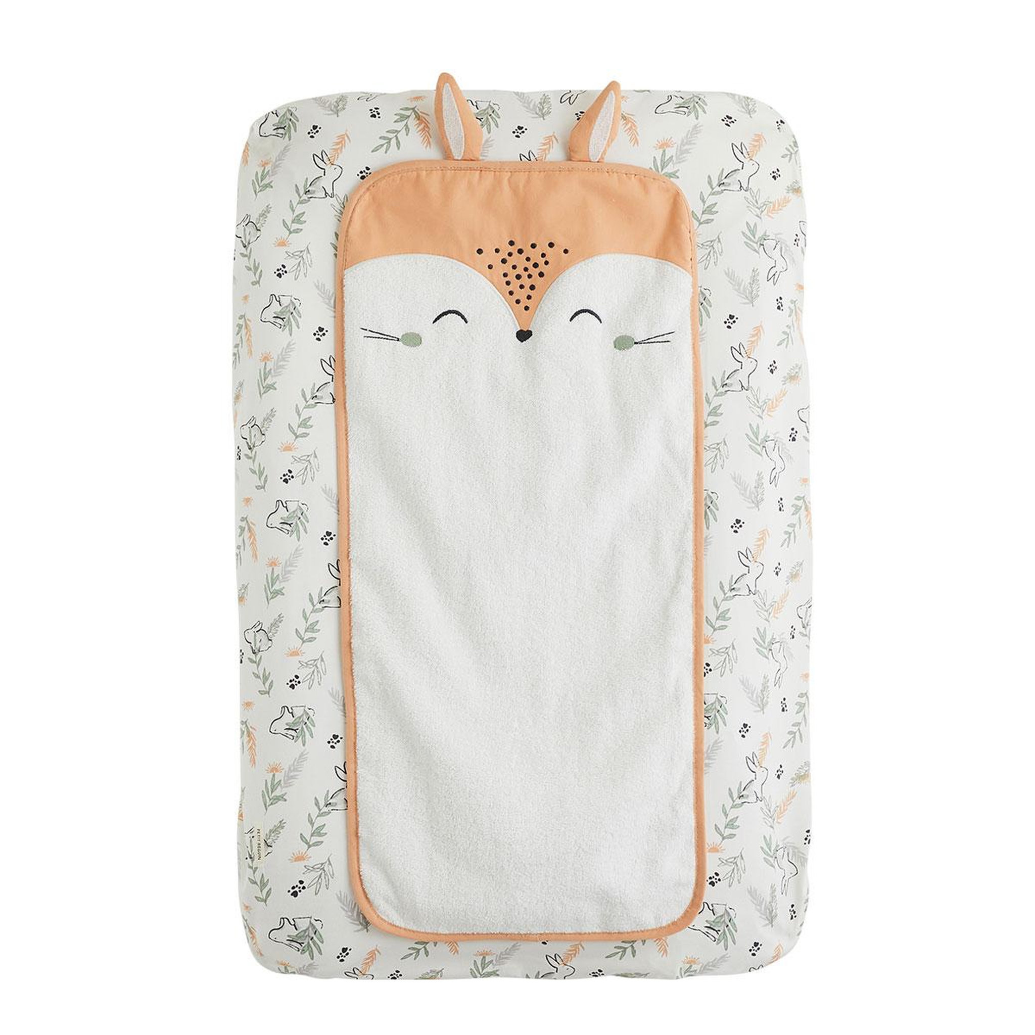 Petit Béguin Housse de matelas à langer + tapis de change frimousse. Coloris disponibles : Beige