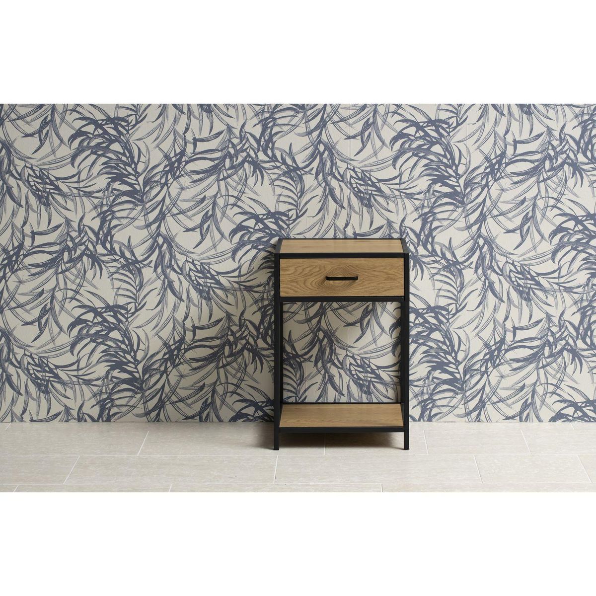 TOILINUX Table de chevet ou d'appoint 1 étagère et un tiroir en MDF et métal