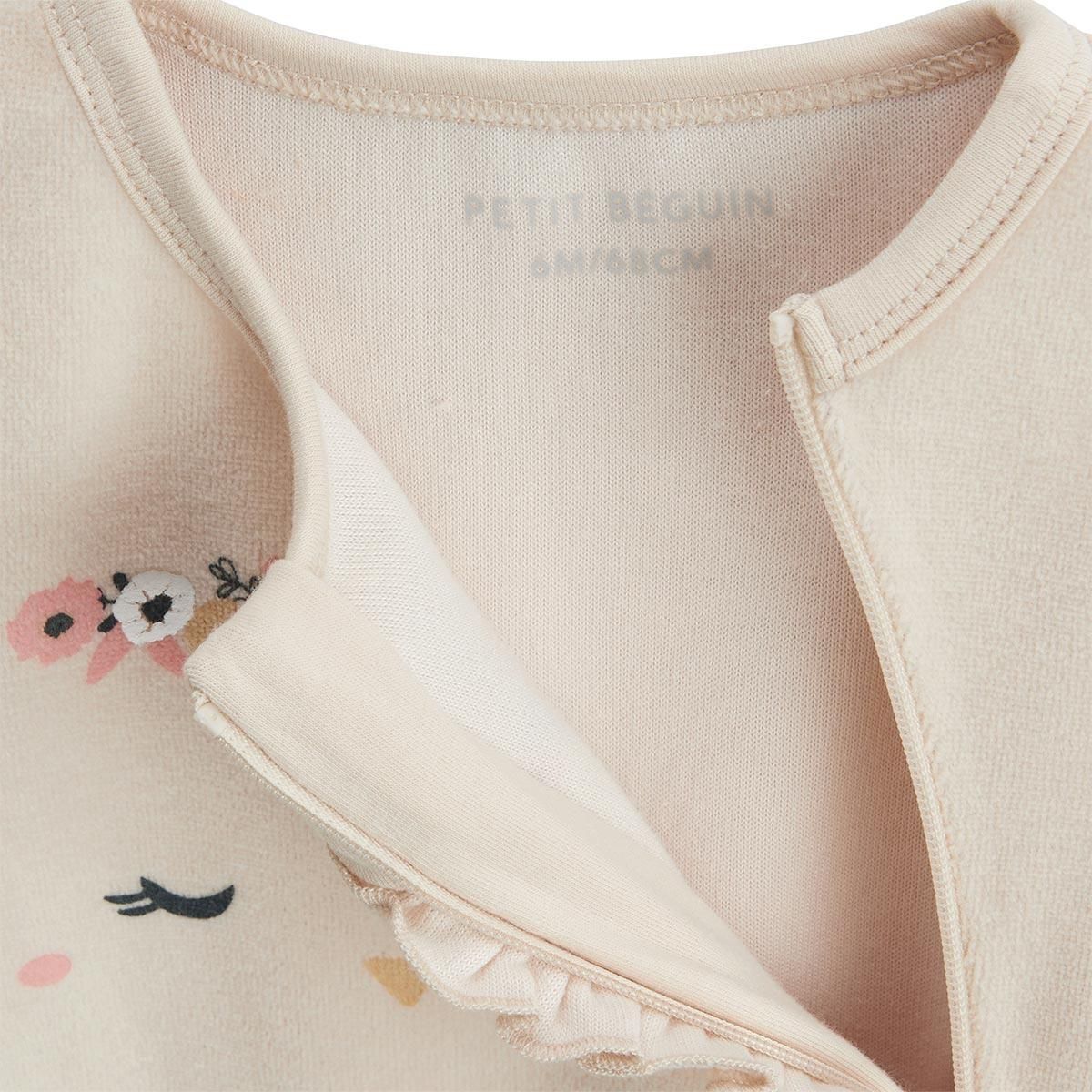Petit Béguin Lot de 2 pyjamas bébé en velours ouverture zippée Perle