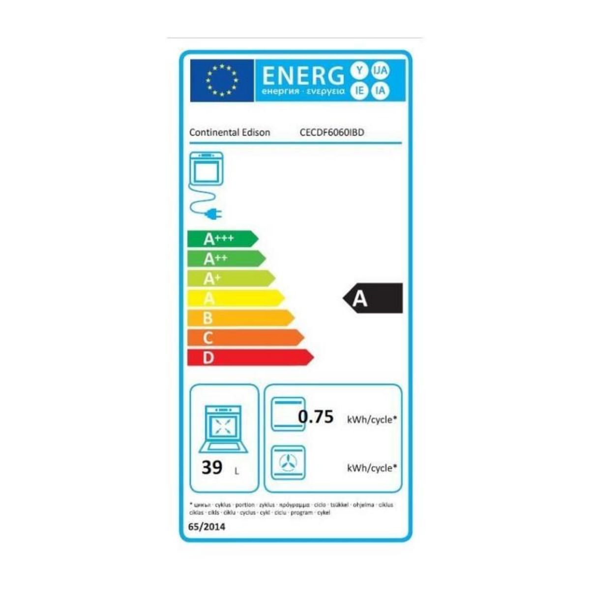 CONTINENTAL EDISON Cuisiniere gaz - CONTINENTAL EDISON - CECDF6060IBD - Double fours - 4 feux - noir - L60 xP60 x H90 cm