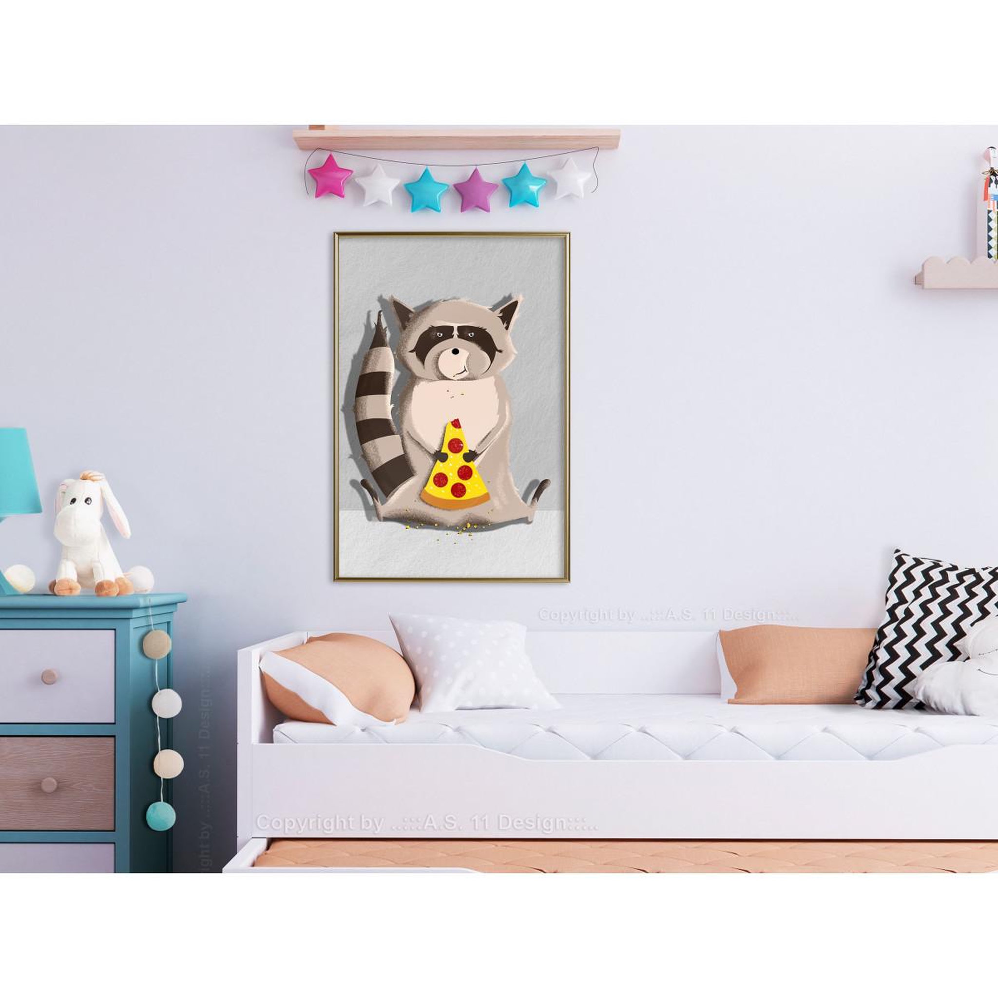 Voir la diapositive 2 : Paris Prix Affiche Murale Encadrée  Racoon Eating Pizza