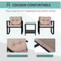 Voir la diapositive 4 : OUTSUNNY Ensemble de jardin 3 pièces style colonial 2 fauteuils à bascule avec coussins marron table basse étagère métal époxy résine tressée 4 fils noir