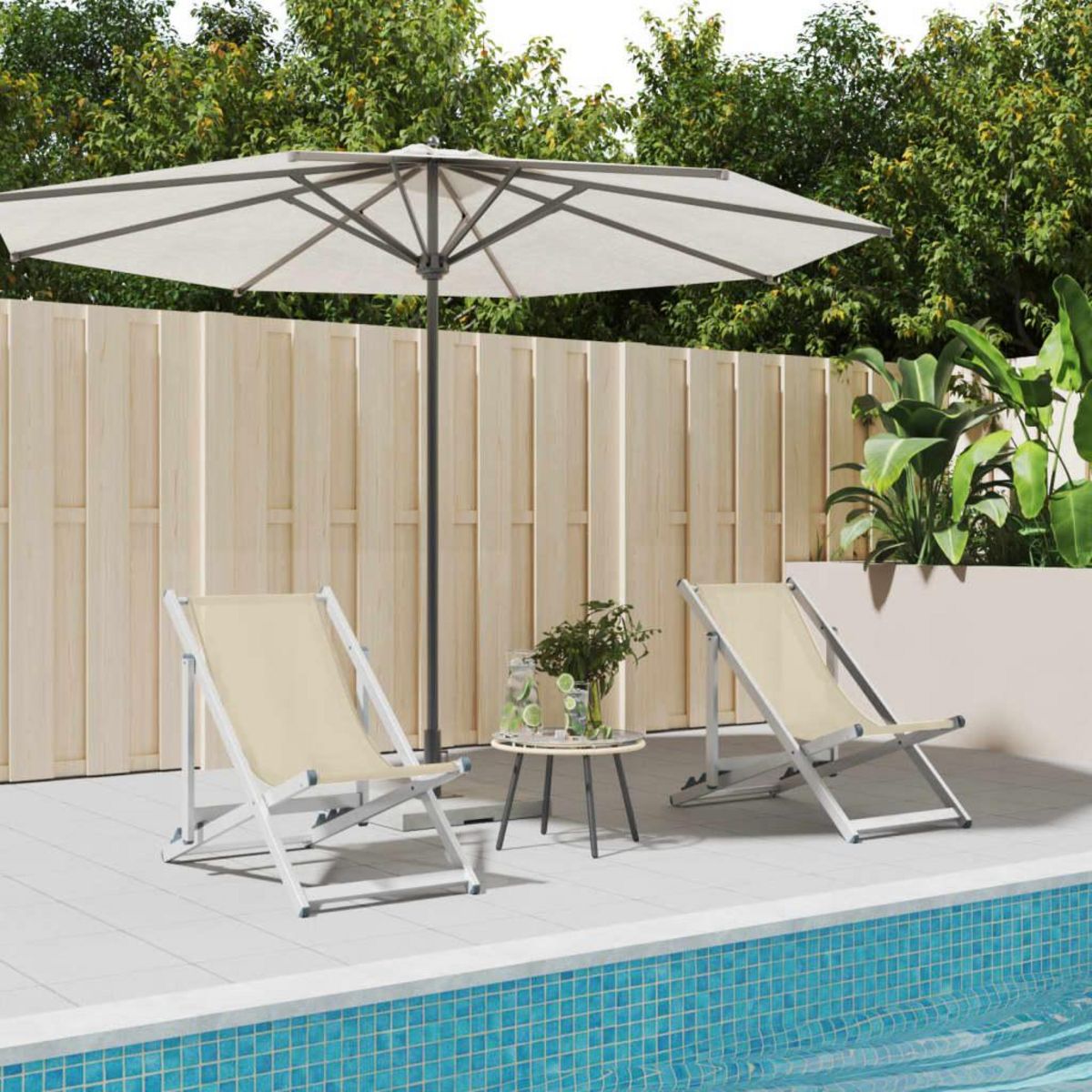 VIDAXL Chaises de plage pliantes lot de 2 creme aluminium et textilene