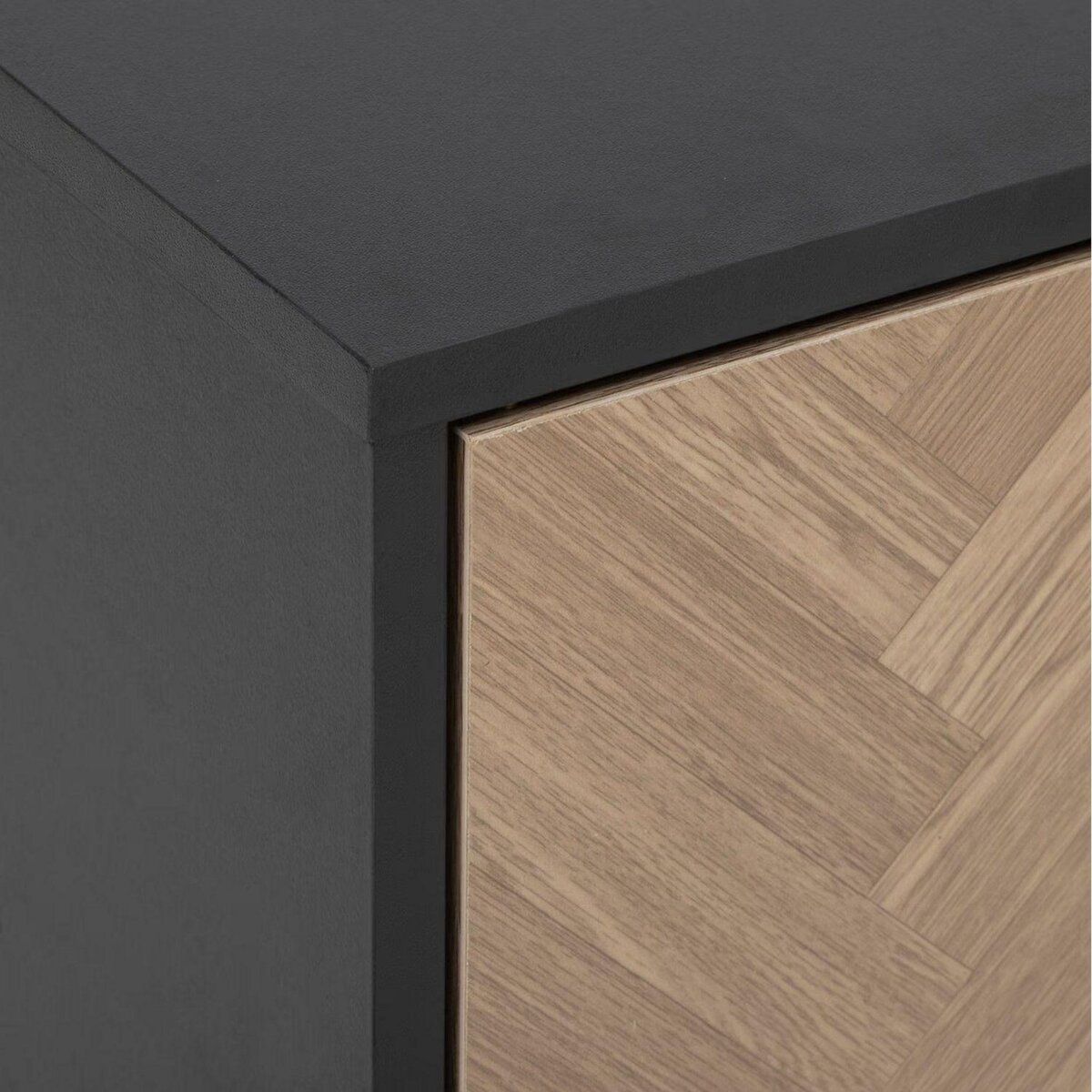 FIVE Meuble TV 2 portes et 1 tiroir en bois et métal CHEVRONS - Beige et noir