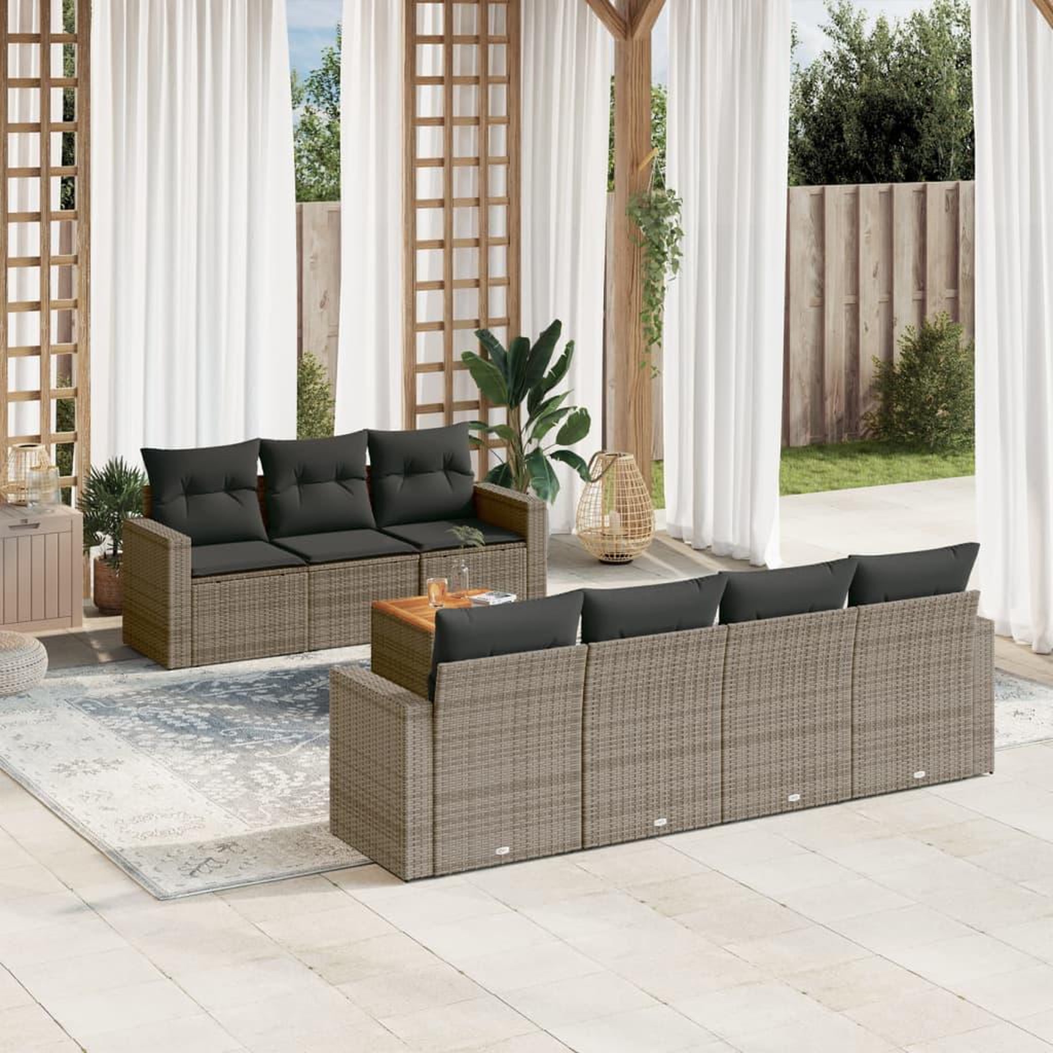 VIDAXL Salon de jardin 8 pcs avec coussins gris resine tressee