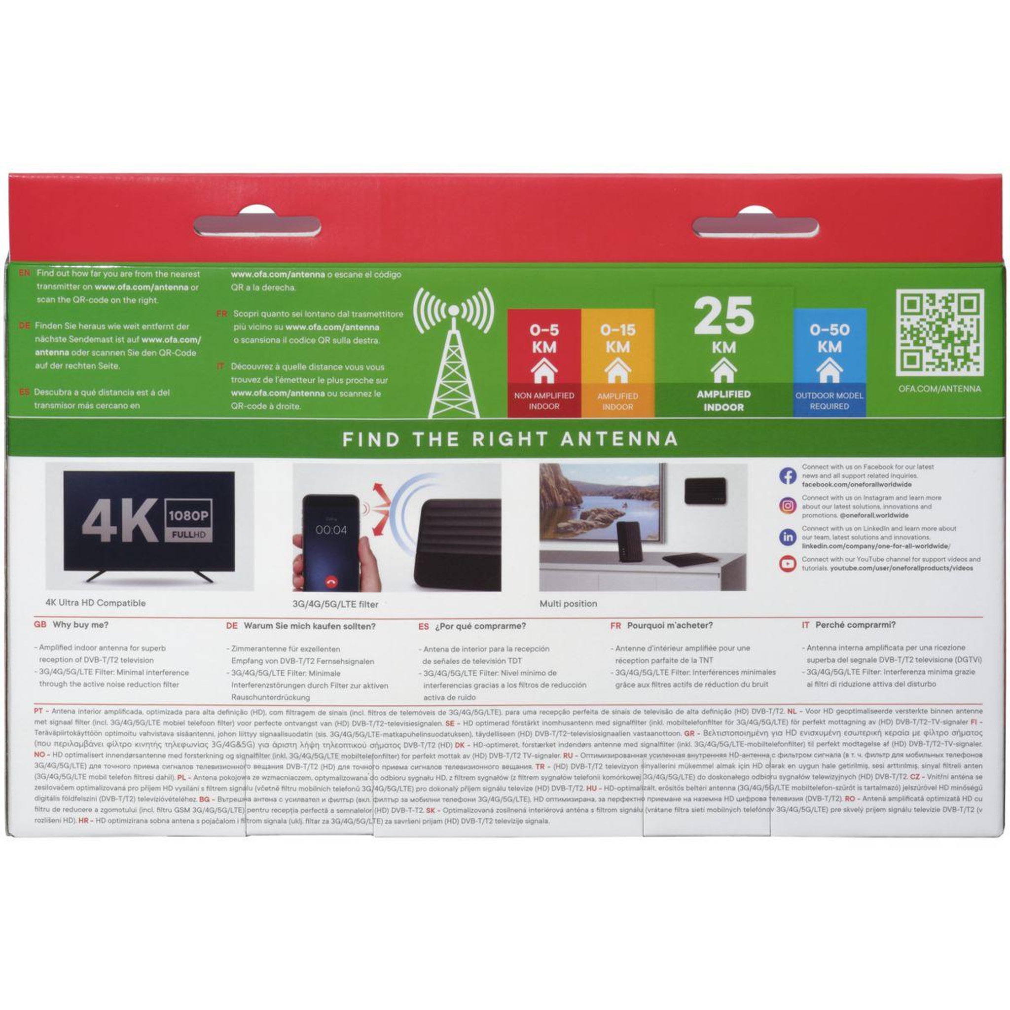 Voir la diapositive 4 : One For All Antenne intérieure sv9482 filtre 5g