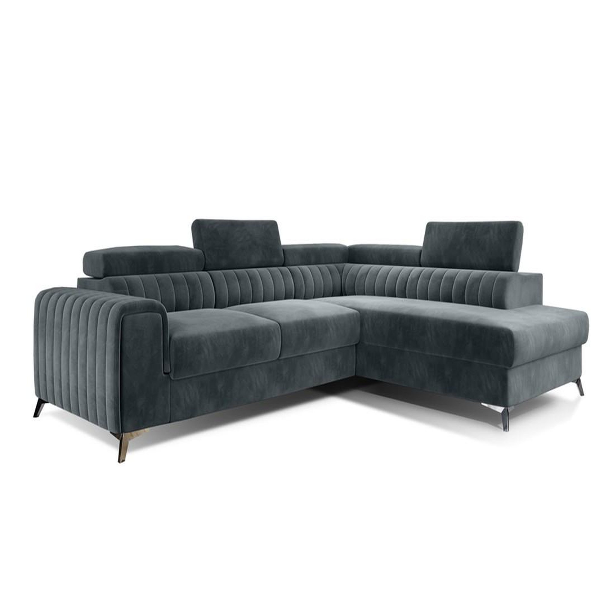Voir la diapositive 4 : BEST MOBILIER Talisay - canapé d'angle droit - 5 places - convertible avec coffre - en velours