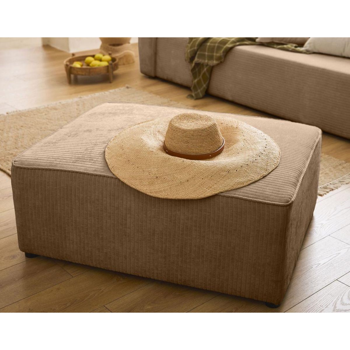 BEST MOBILIER Topaze - pouf - en velours côtelé plat