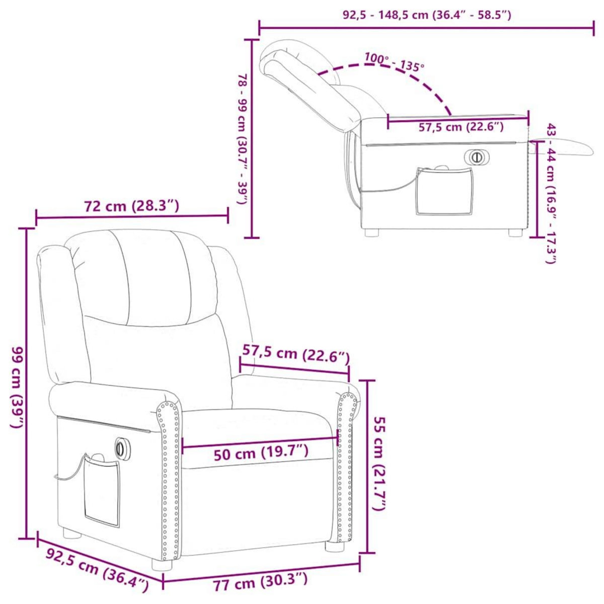 VIDAXL Fauteuil de massage inclinable electrique marron brillant