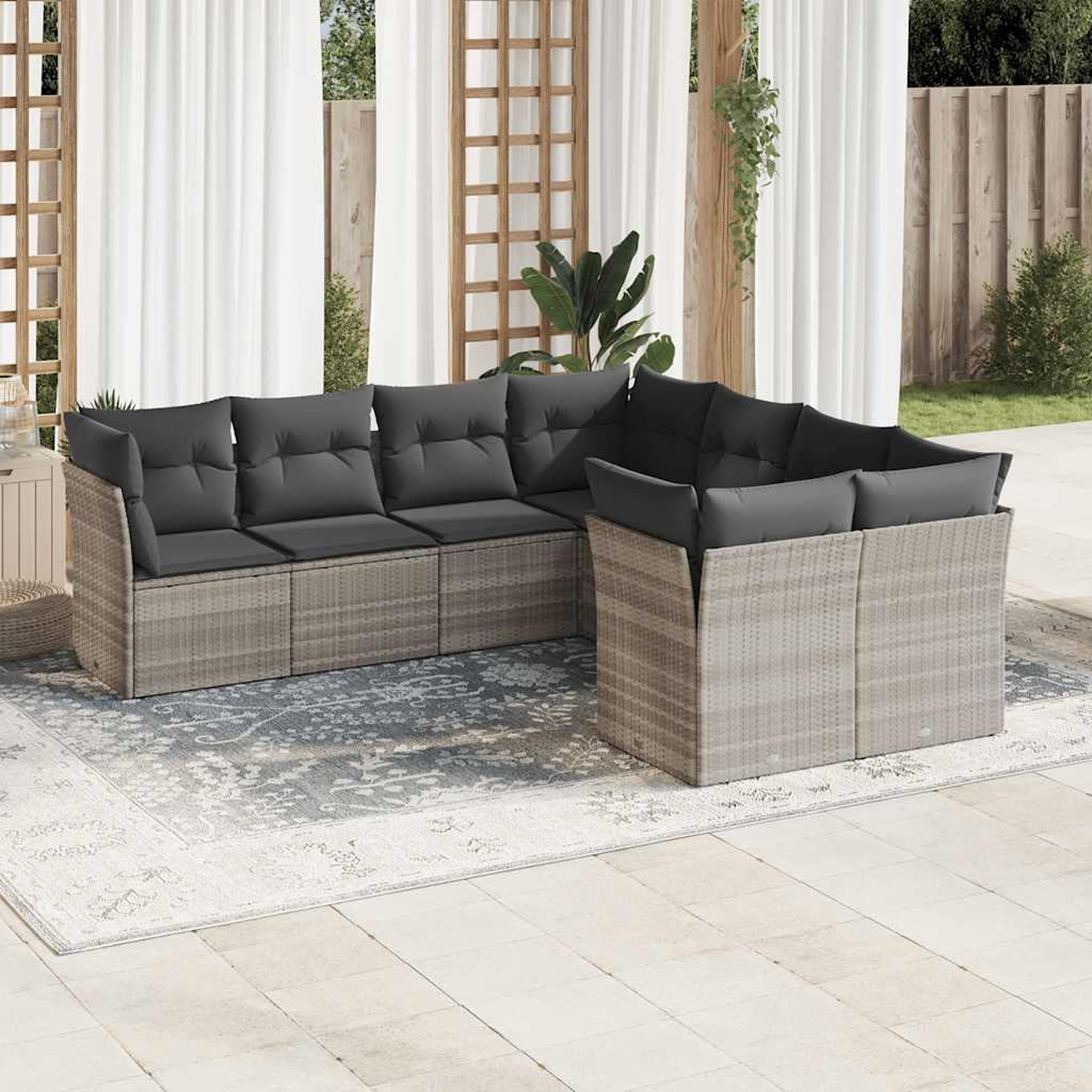 VIDAXL Salon de jardin 8 pcs avec coussins gris clair resine tressee