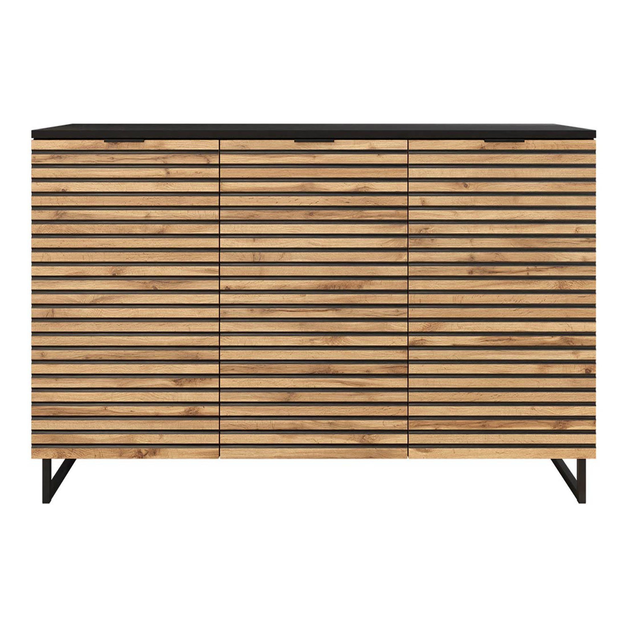 Voir la diapositive 4 : BEST MOBILIER Olympie - buffet bas - effet bois et noir - 150 cm