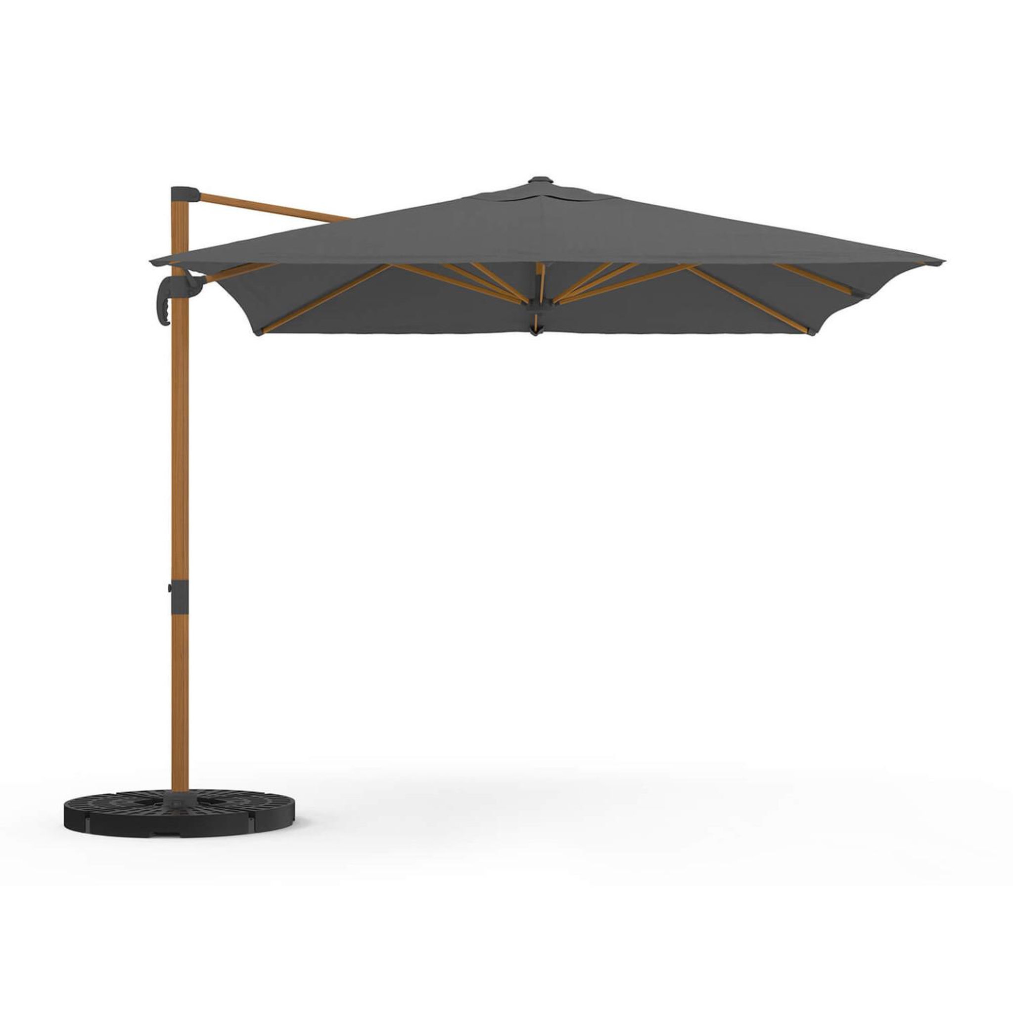 ID MARKET Parasol déporté inclinable rotatif 360 calvi mat effet bois et toile grise 3x4m avec housse