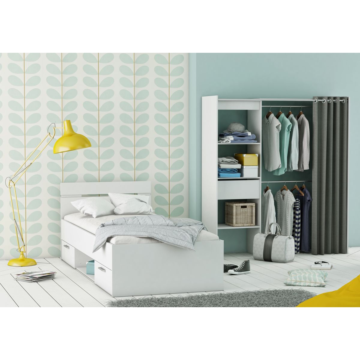 Kit dressing extensible CARGO,1 tiroir, L114-168xH187cm+ rideau